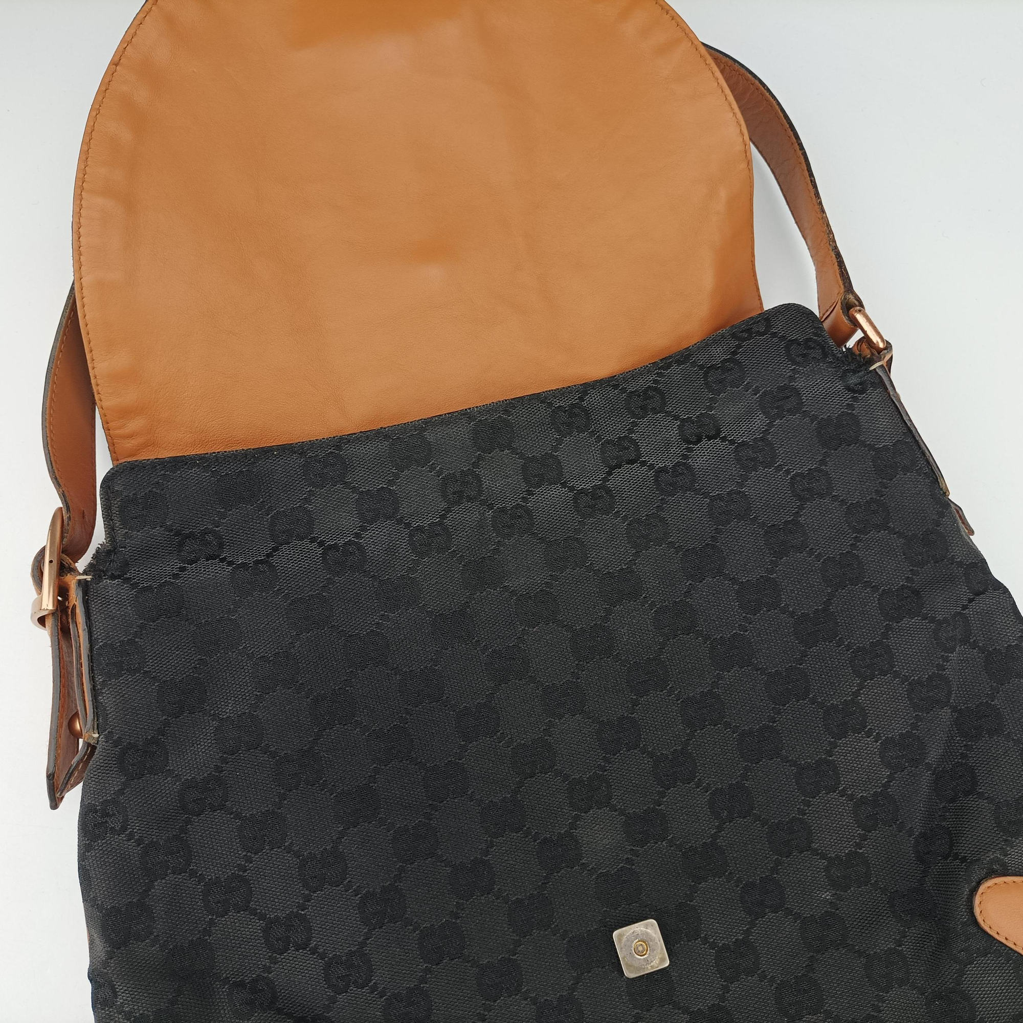 Pre-owned Gucci GG Canvas Icon Bit Black x orange Canvas×leather 124332 shoulderbag | stylenewstar