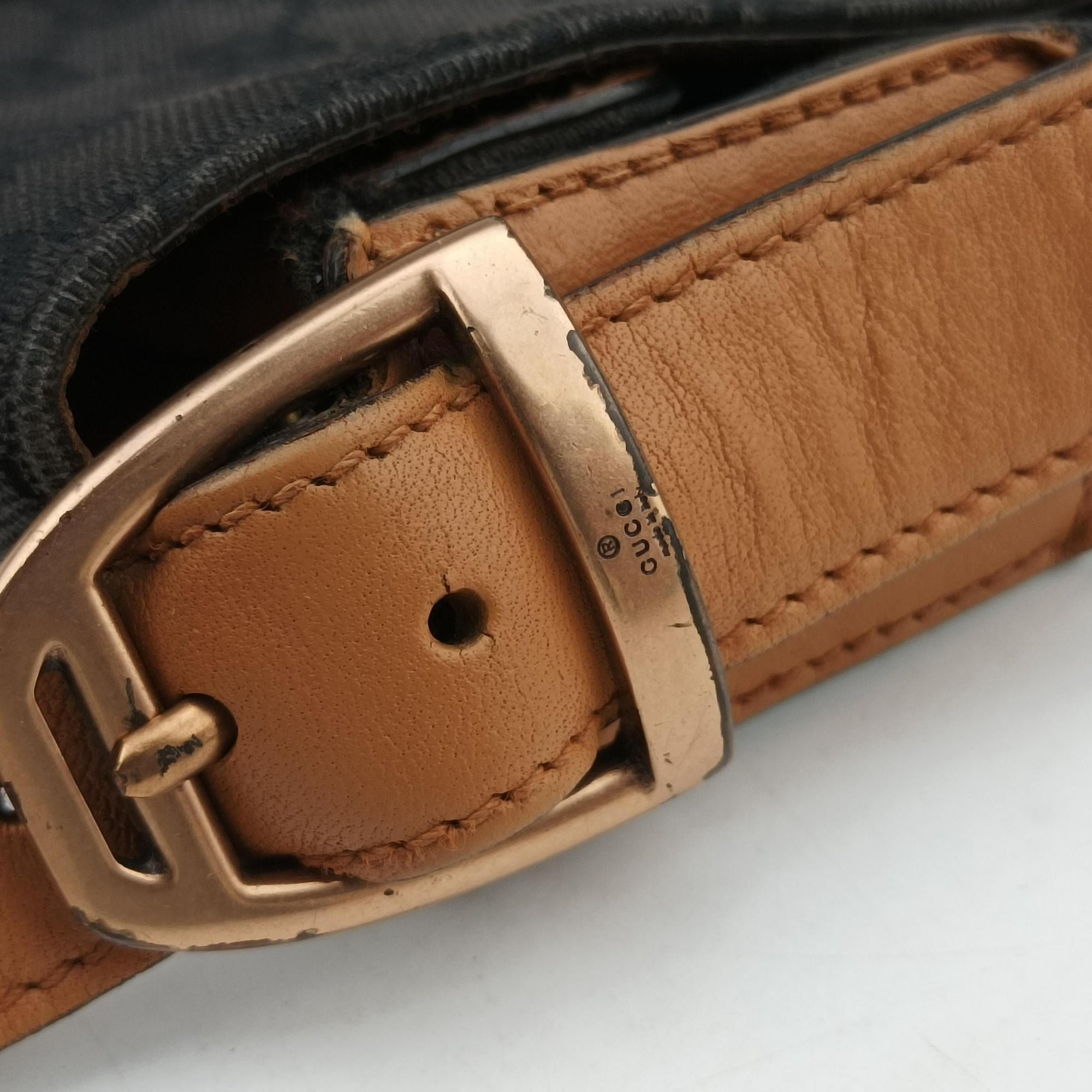 Pre-owned Gucci GG Canvas Icon Bit Black x orange Canvas×leather 124332 shoulderbag | stylenewstar