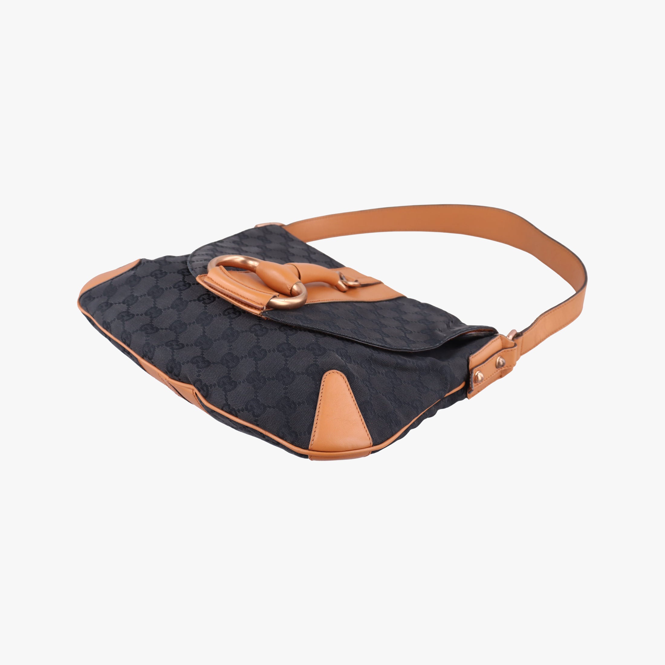 Pre-owned Gucci GG Canvas Icon Bit Black x orange Canvas×leather 124332 shoulderbag | stylenewstar