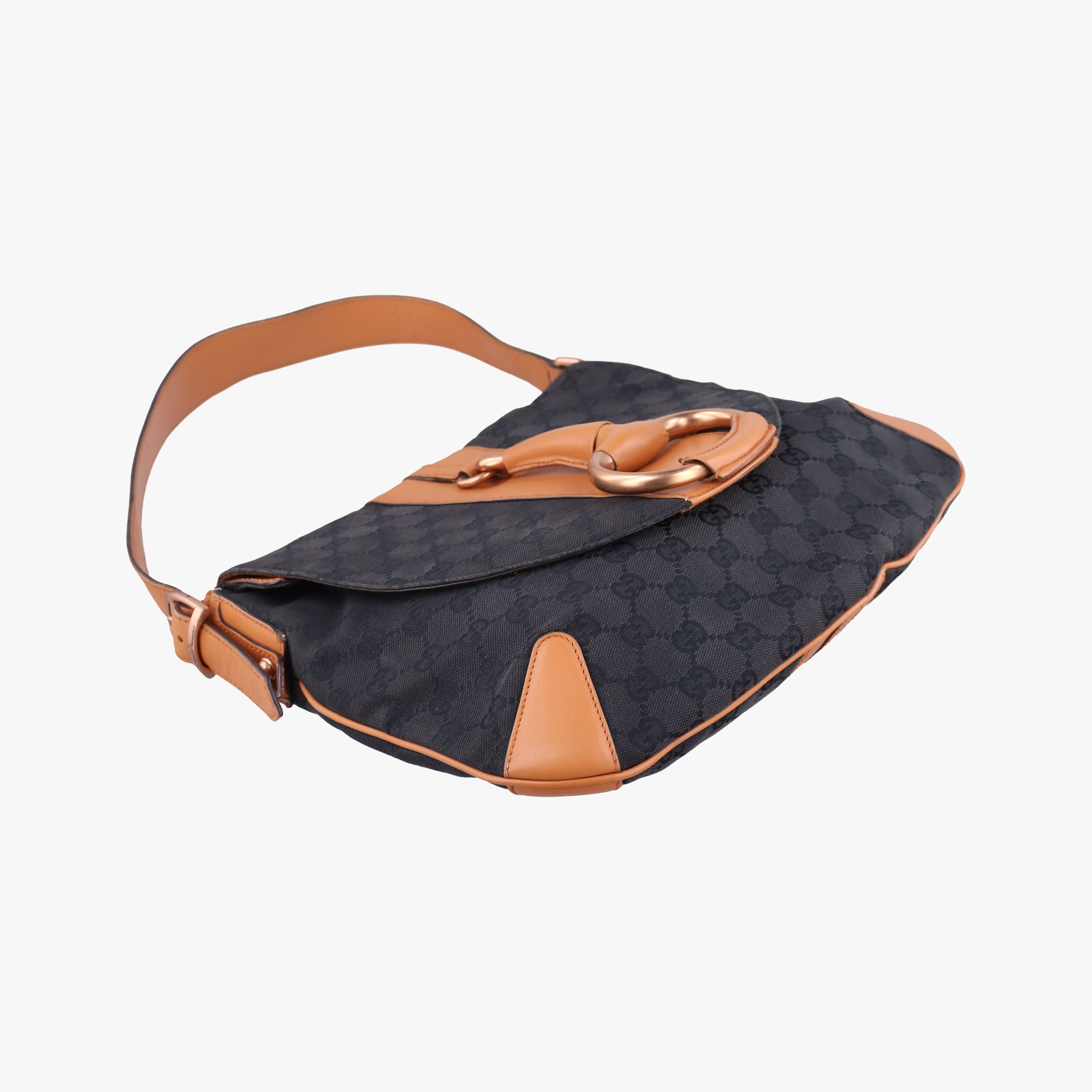 Pre-owned Gucci GG Canvas Icon Bit Black x orange Canvas×leather 124332 shoulderbag | stylenewstar