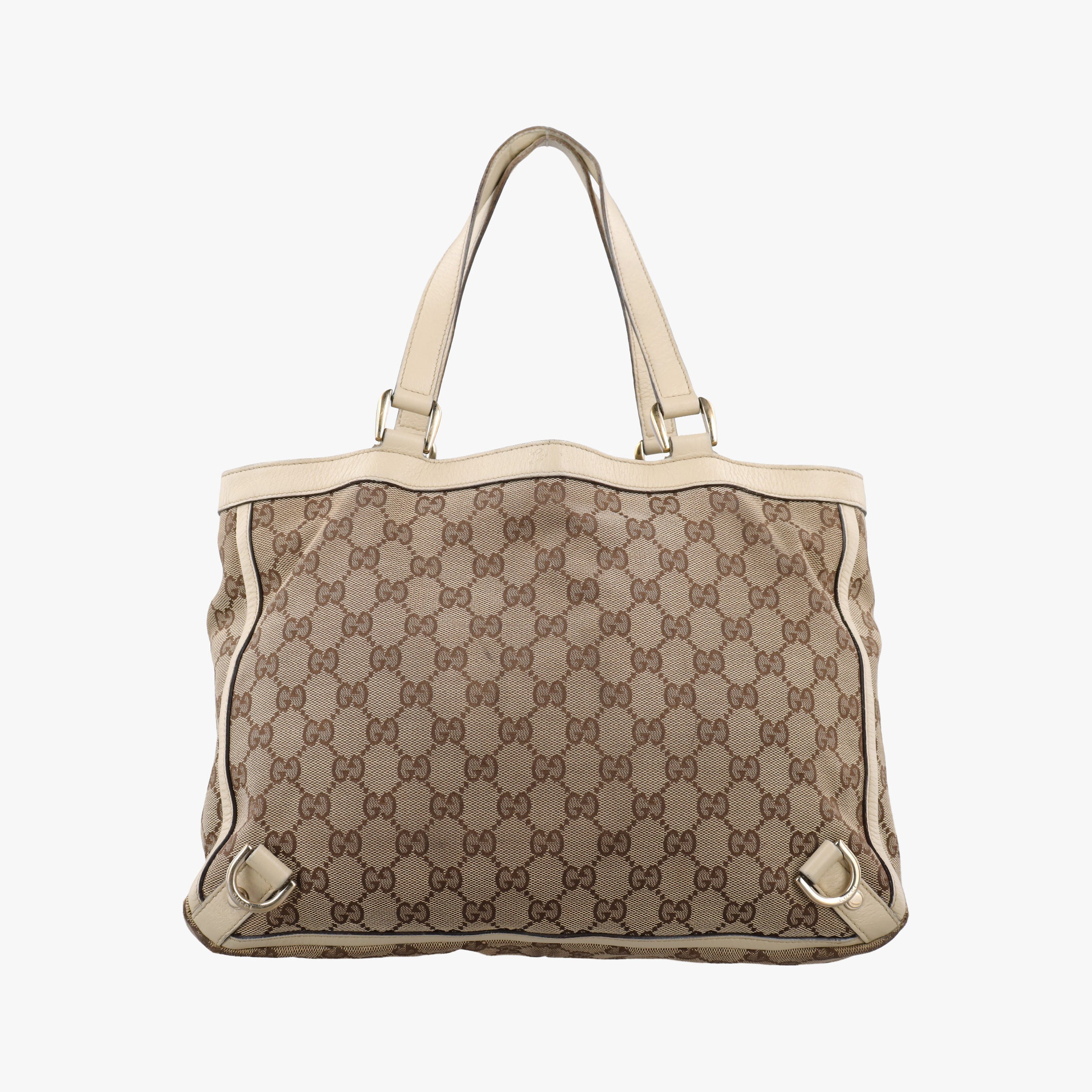 Pre-owned Gucci GG Abbey Beige×White CanvasxLeather 170004 shoulderbag | stylenewstar