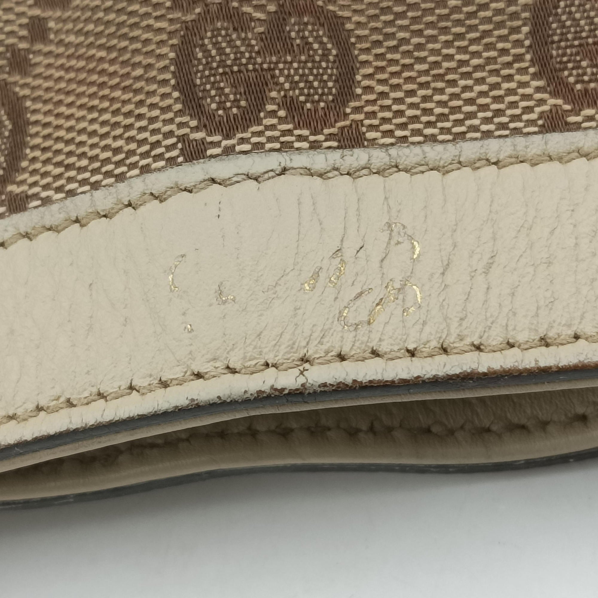 Pre-owned Gucci GG Abbey Beige×White CanvasxLeather 170004 shoulderbag | stylenewstar