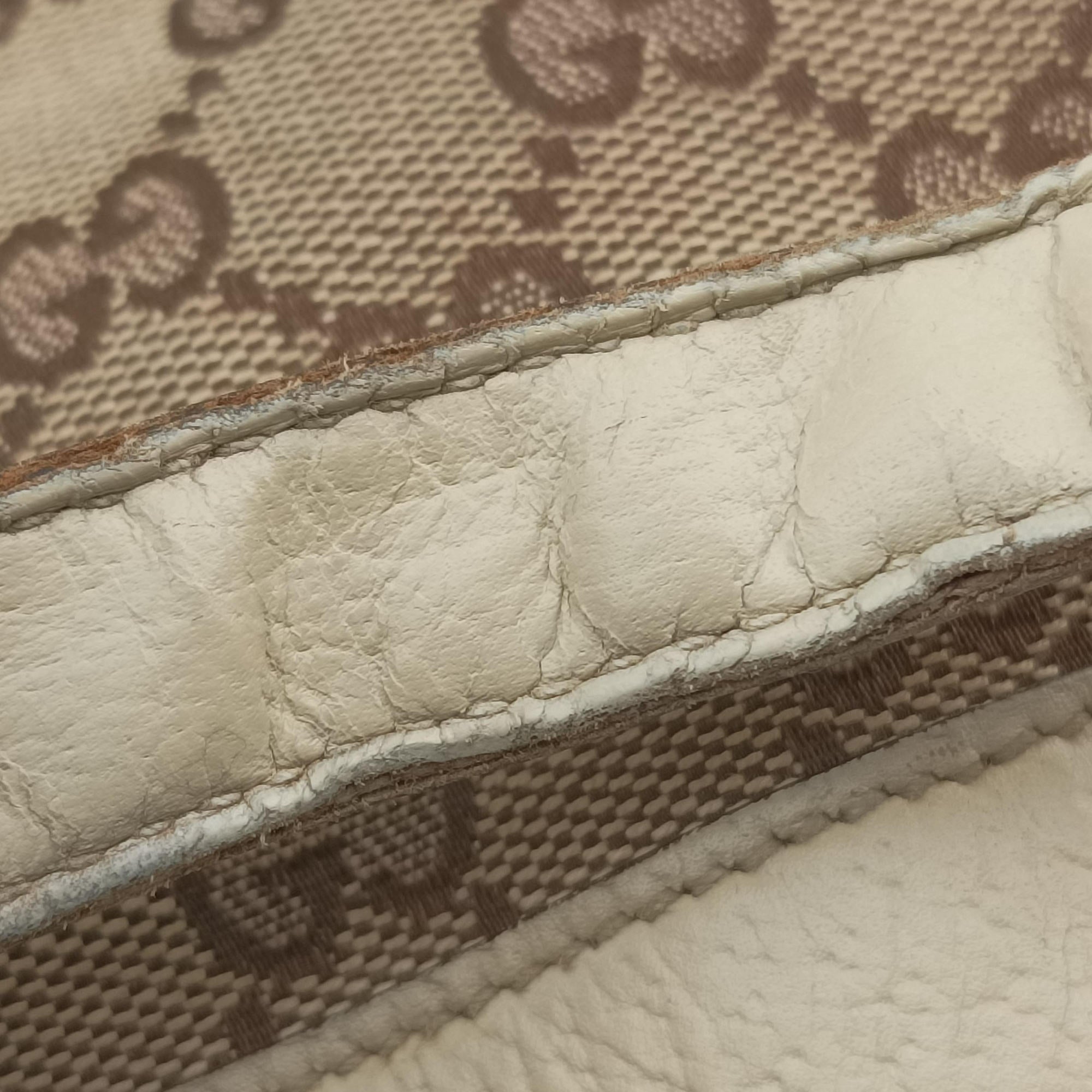 Pre-owned Gucci GG Abbey Beige×White CanvasxLeather 170004 shoulderbag | stylenewstar