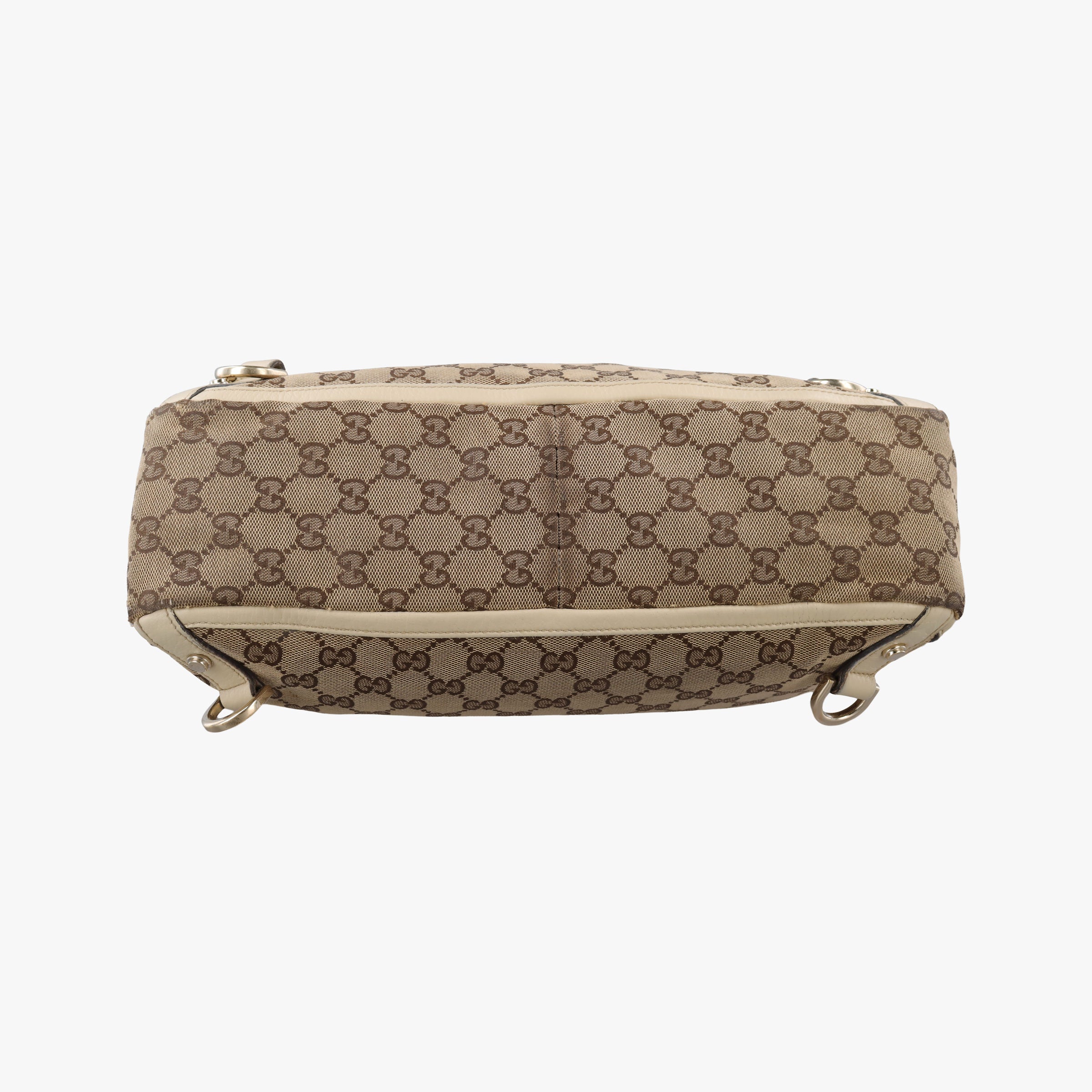 Pre-owned Gucci GG Abbey Beige×White CanvasxLeather 170004 shoulderbag | stylenewstar