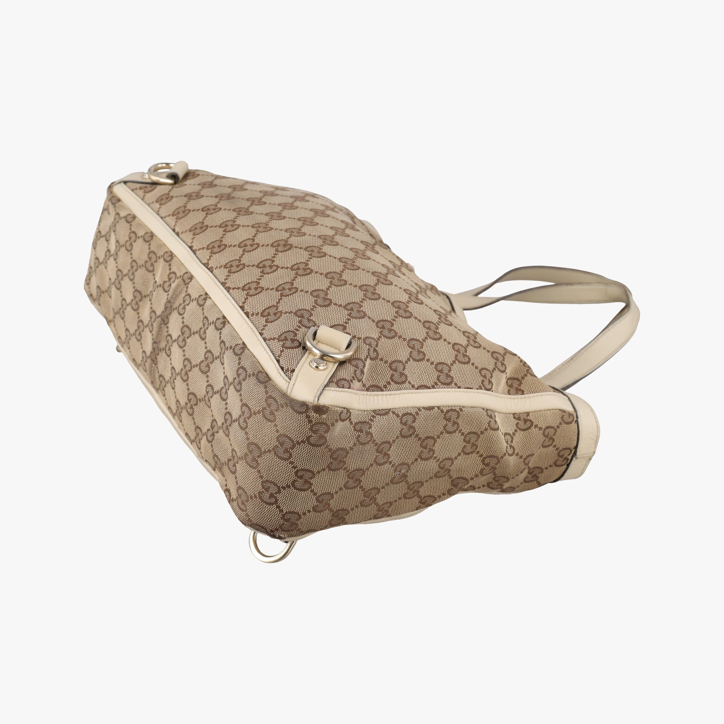 Pre-owned Gucci GG Abbey Beige×White CanvasxLeather 170004 shoulderbag | stylenewstar