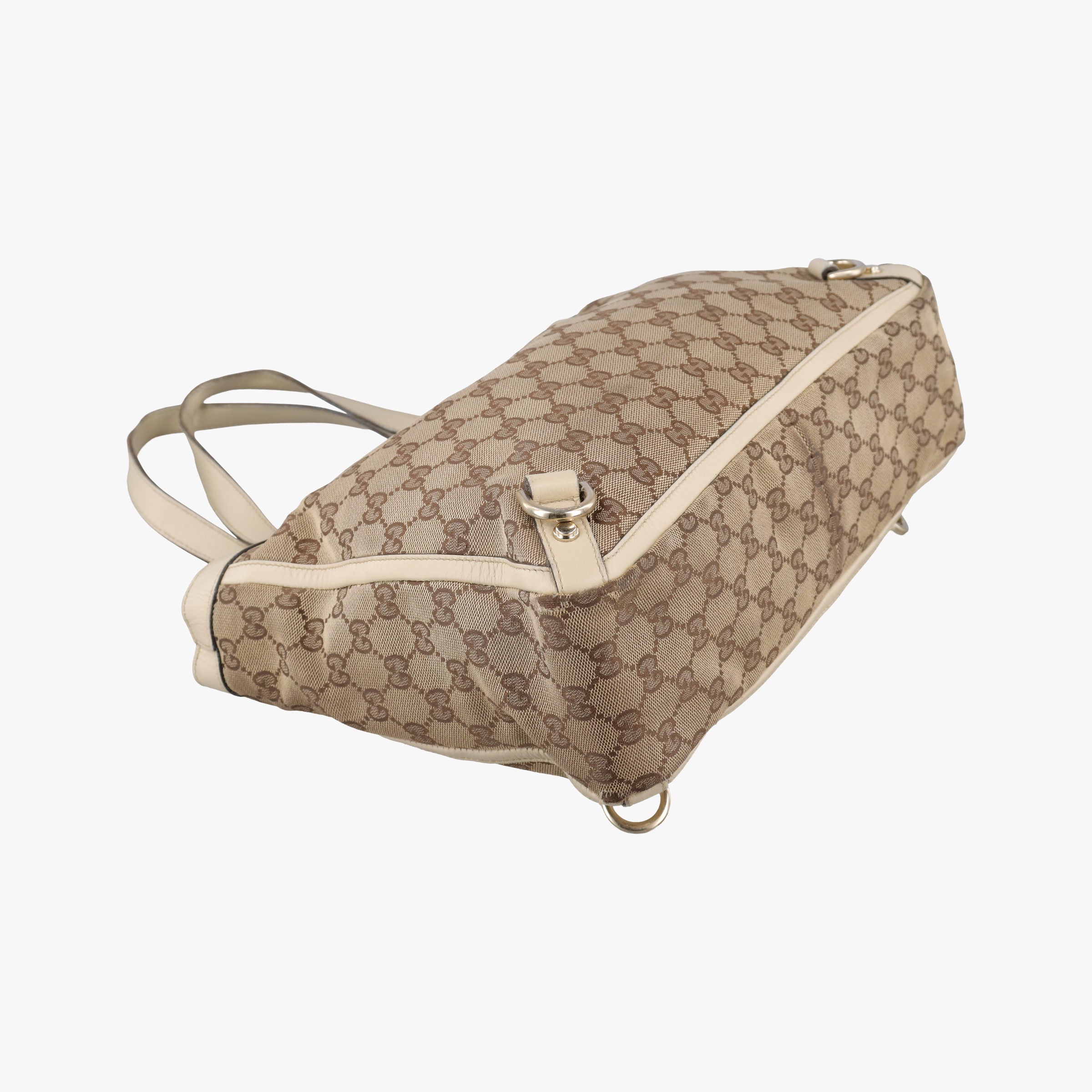 Pre-owned Gucci GG Abbey Beige×White CanvasxLeather 170004 shoulderbag | stylenewstar