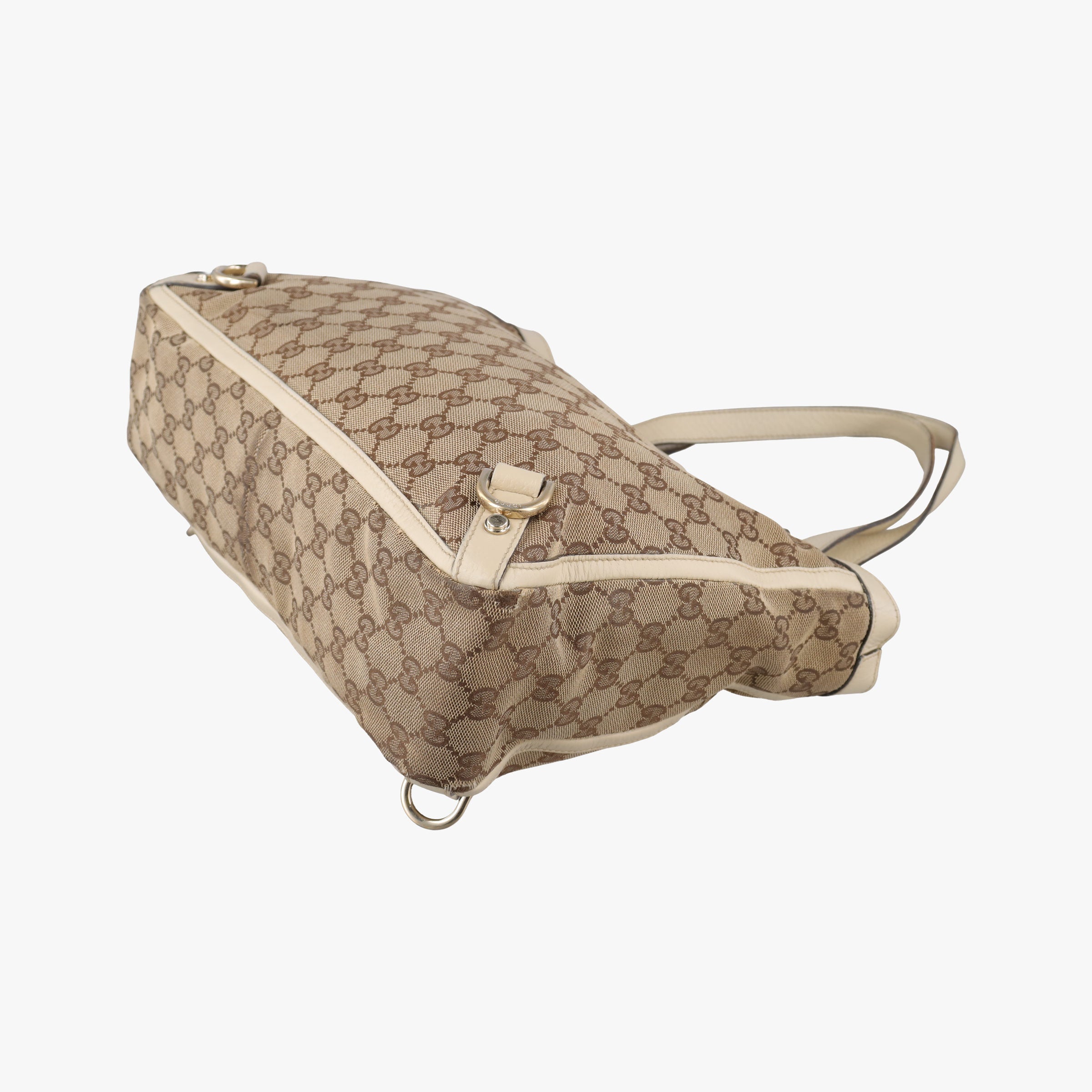 Pre-owned Gucci GG Abbey Beige×White CanvasxLeather 170004 shoulderbag | stylenewstar
