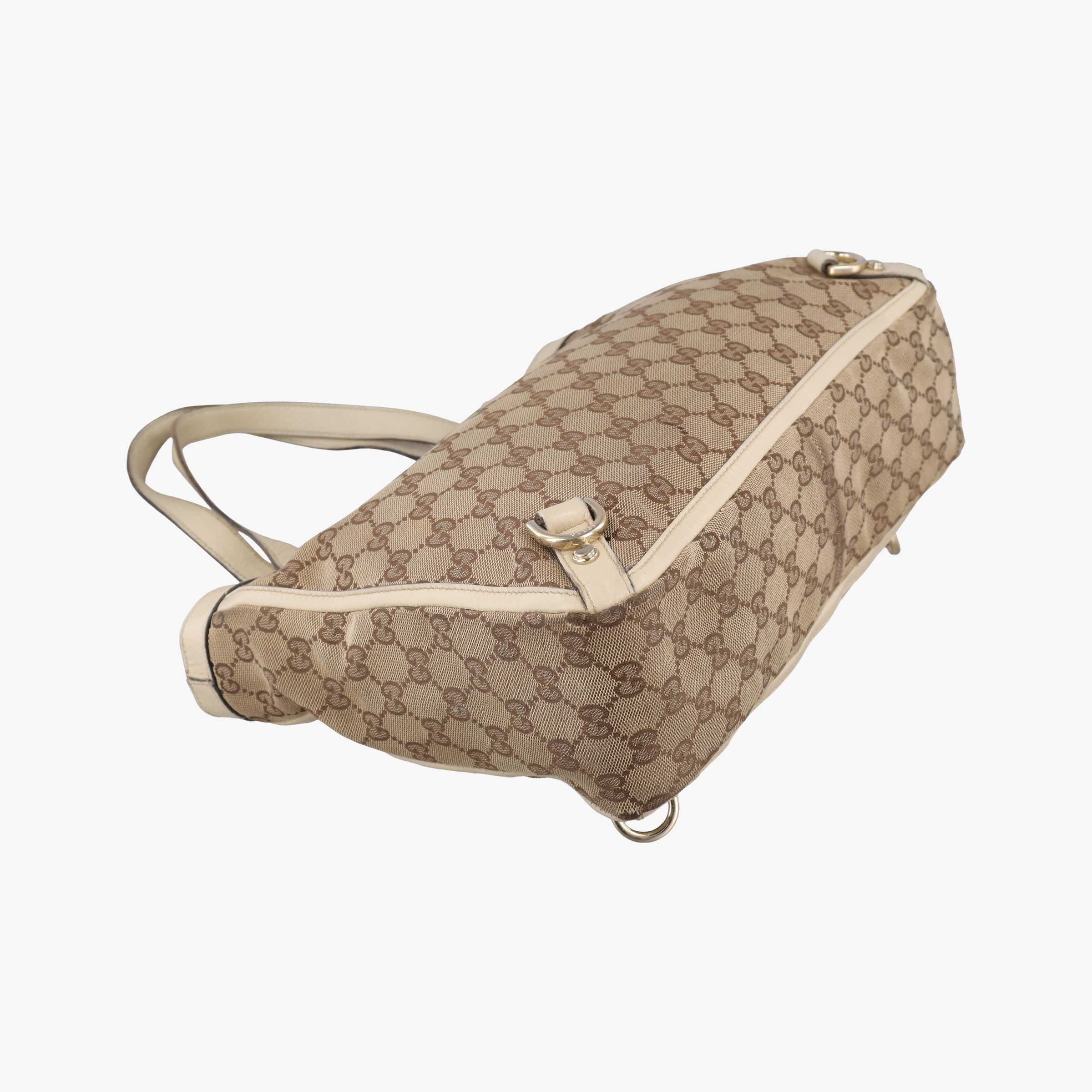 Pre-owned Gucci GG Abbey Beige×White CanvasxLeather 170004 shoulderbag | stylenewstar