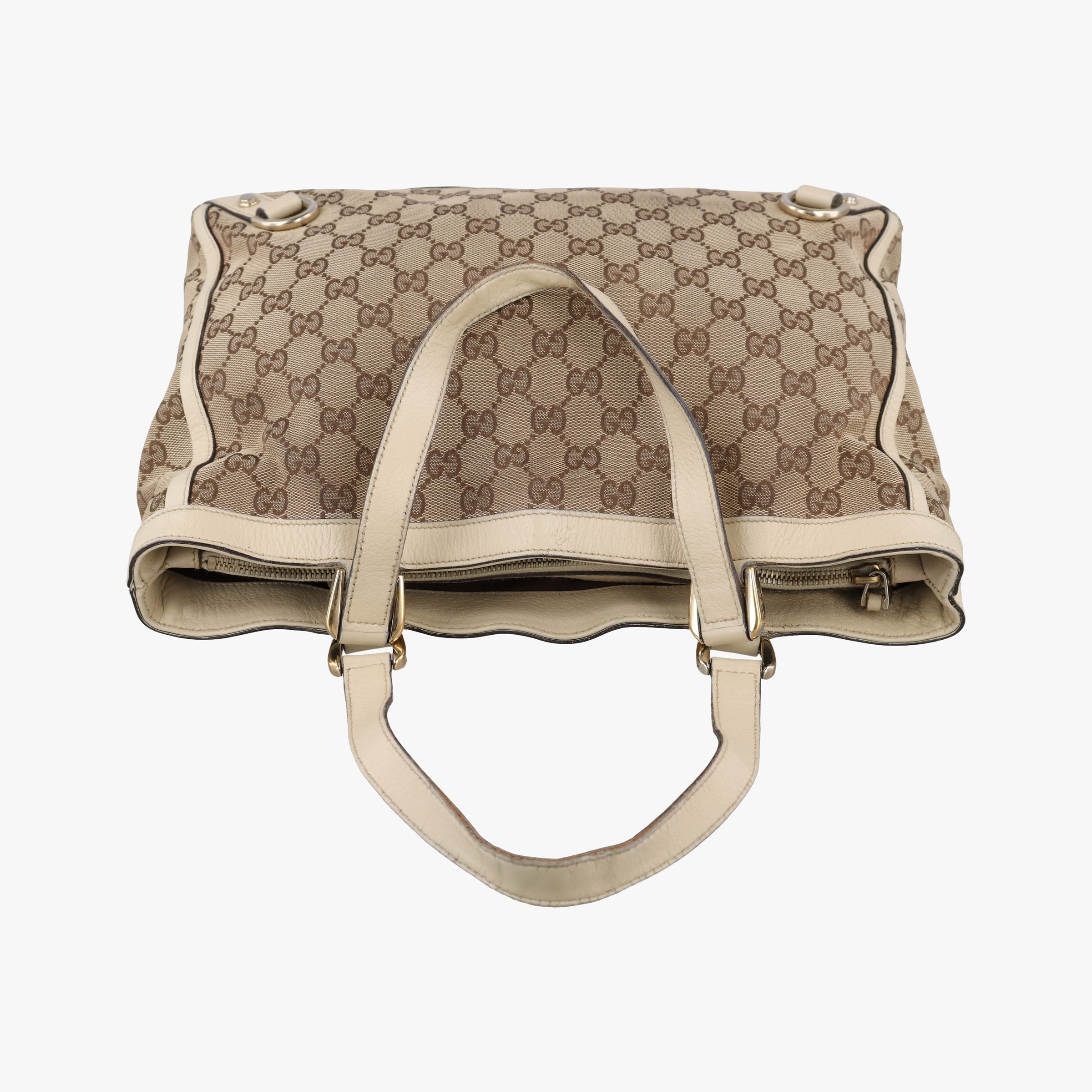 Pre-owned Gucci GG Abbey Beige×White CanvasxLeather 170004 shoulderbag | stylenewstar