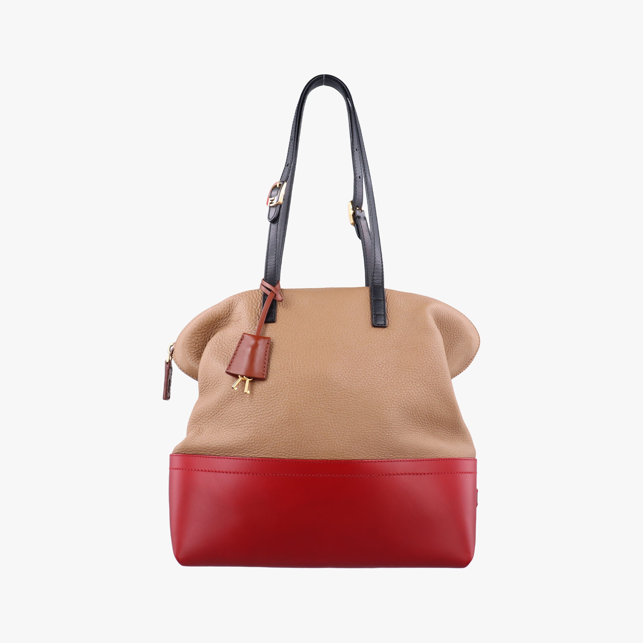 Pre-owned Fendi 2 Bag Tone Beige×Red×Black Leather 8BN232 shoulderbag | stylenewstar