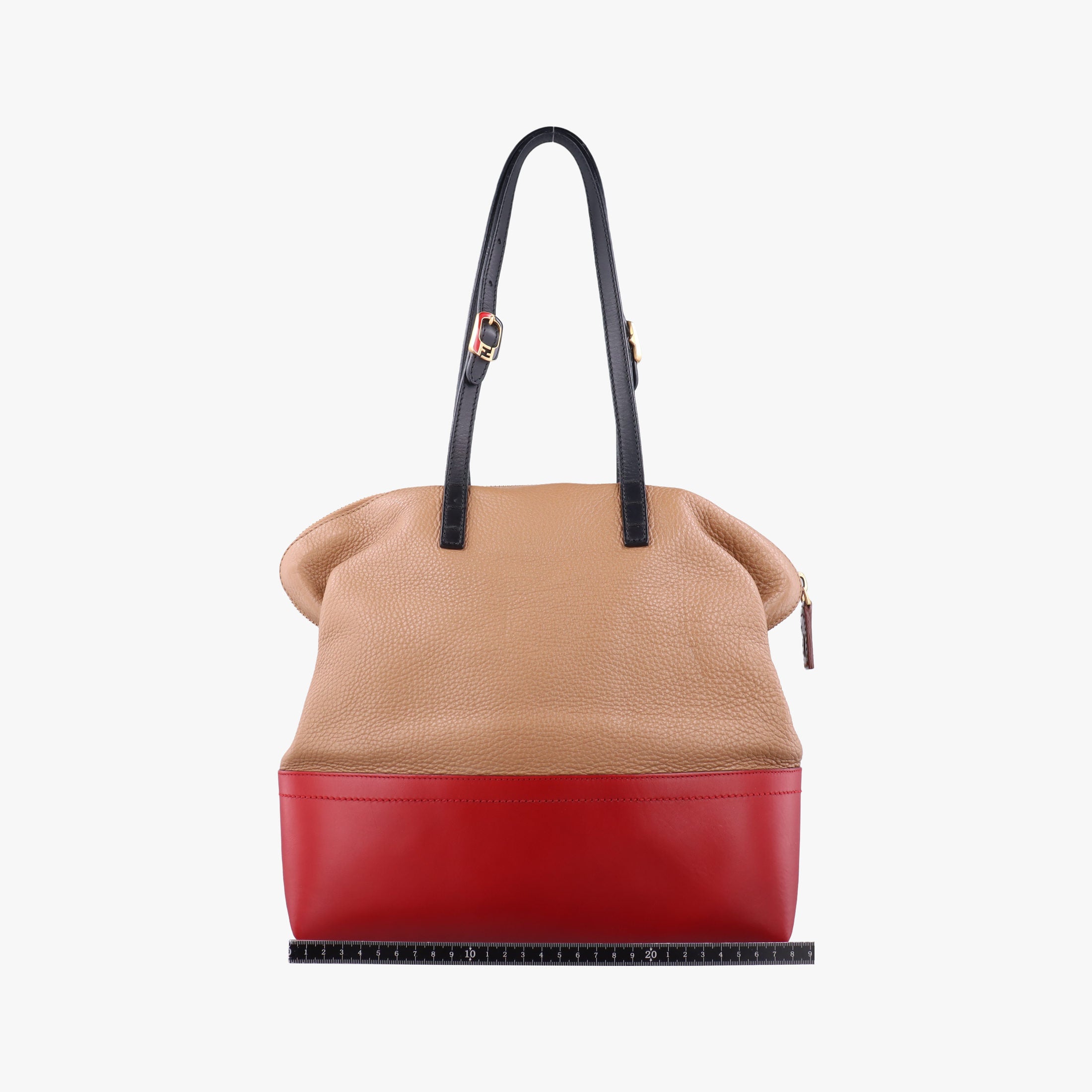 Pre-owned Fendi 2 Bag Tone Beige×Red×Black Leather 8BN232 shoulderbag | stylenewstar