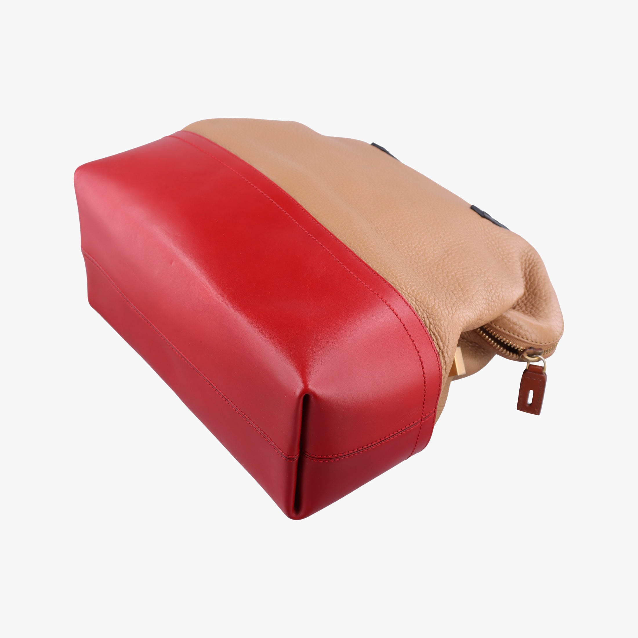Pre-owned Fendi 2 Bag Tone Beige×Red×Black Leather 8BN232 shoulderbag | stylenewstar