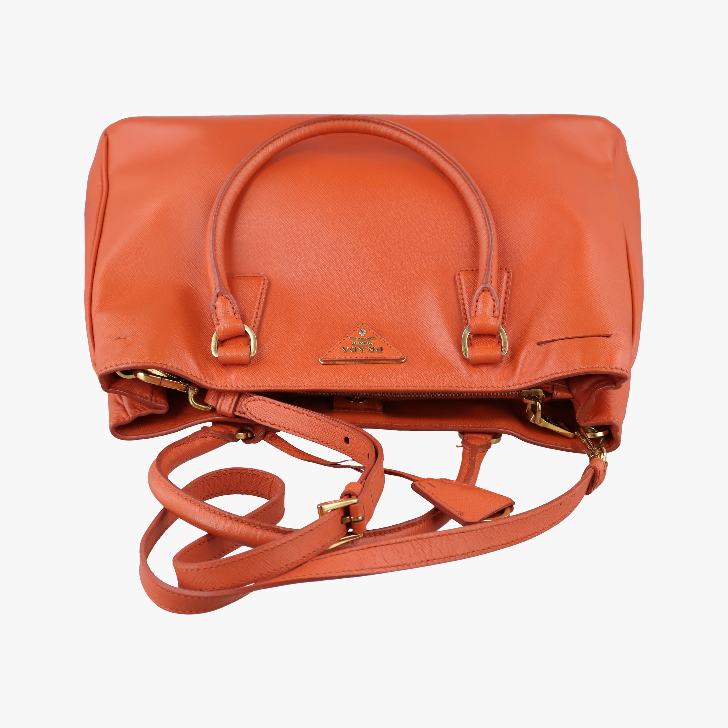 Pre-owned Prada Galleria Orange SAFFIANO Leather BN1844 shoulderbag | stylenewstar