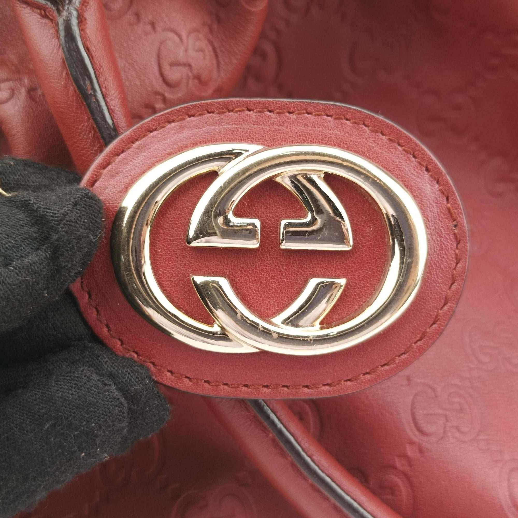 Pre-owned Gucci Sukey GUCCISSIMA Red Leather 223974 shoulderbag | stylenewstar