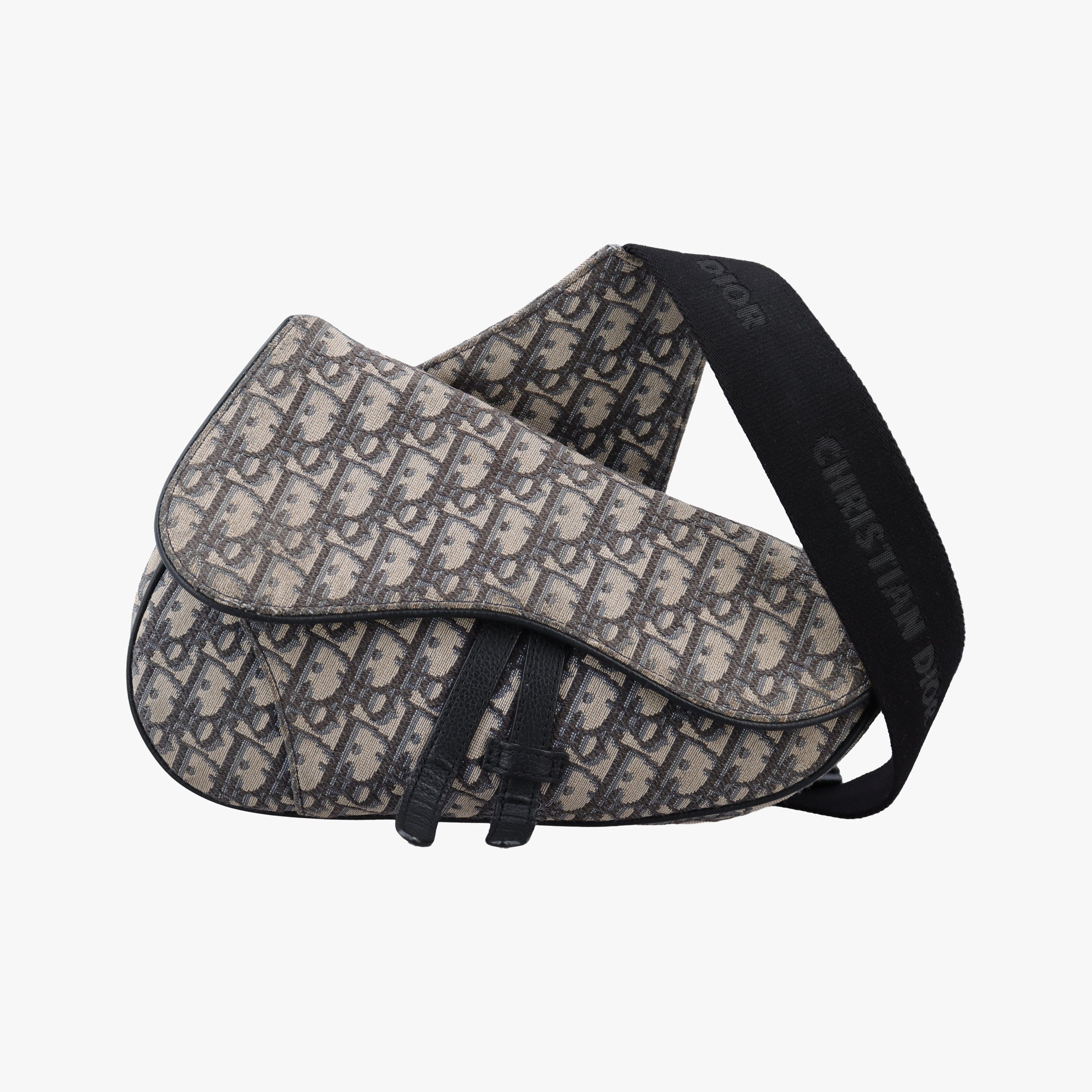 Pre-owned Christian Dior saddle Navy×Gray Jacquard×Leather  bum bag/waist bag | stylenewstar