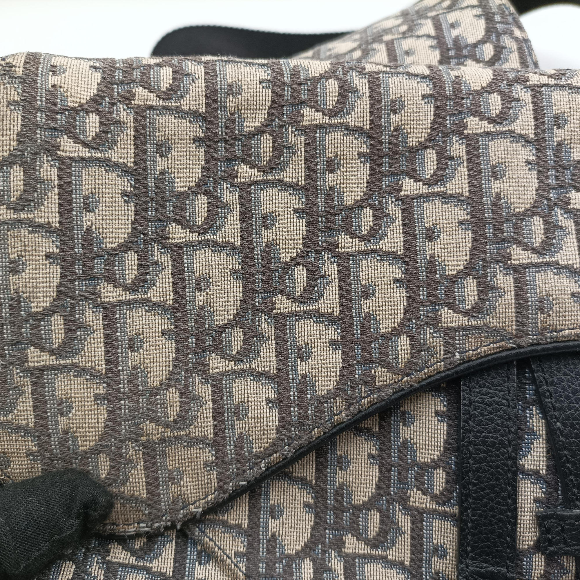 Pre-owned Christian Dior saddle Navy×Gray Jacquard×Leather  bum bag/waist bag | stylenewstar