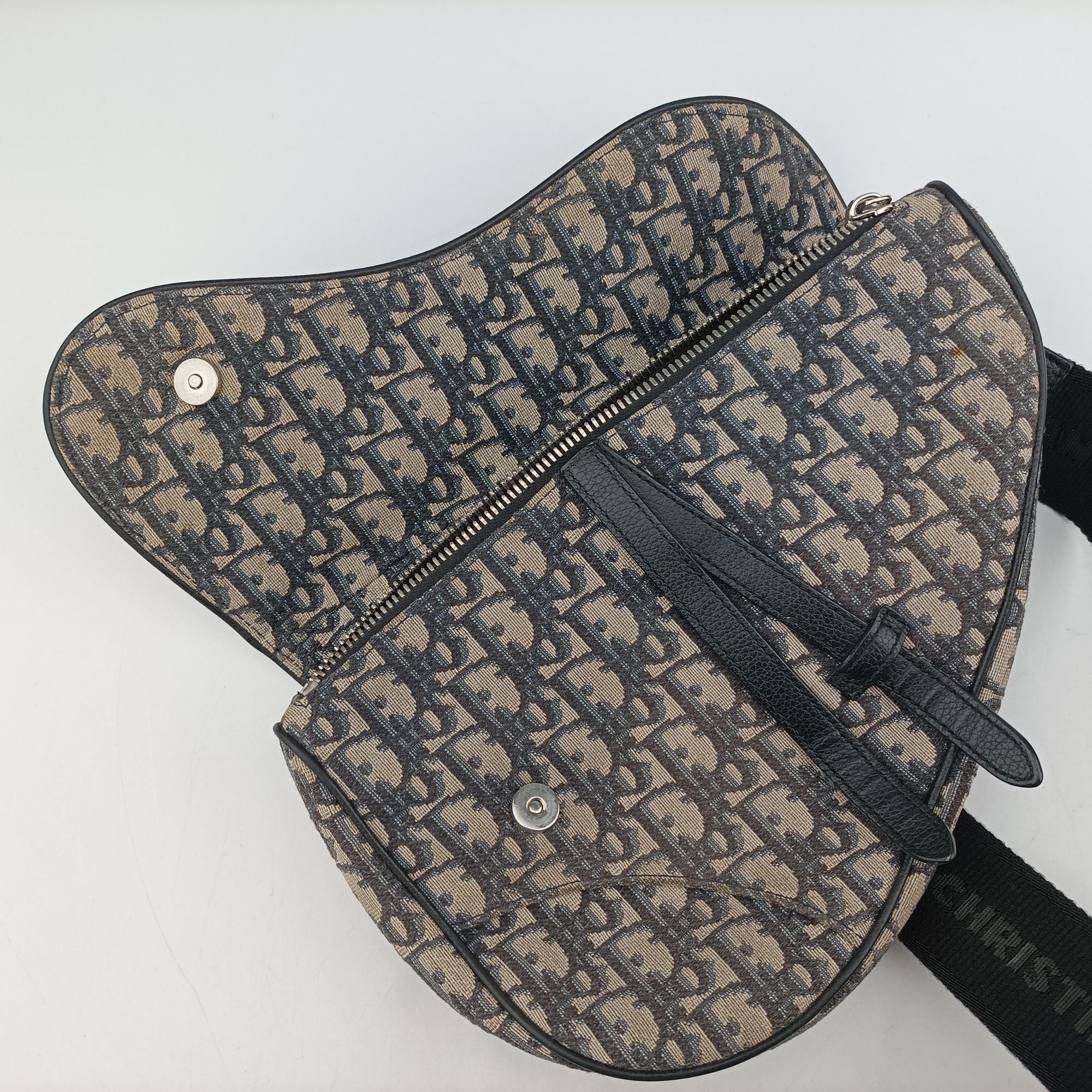 Pre-owned Christian Dior saddle Navy×Gray Jacquard×Leather  bum bag/waist bag | stylenewstar