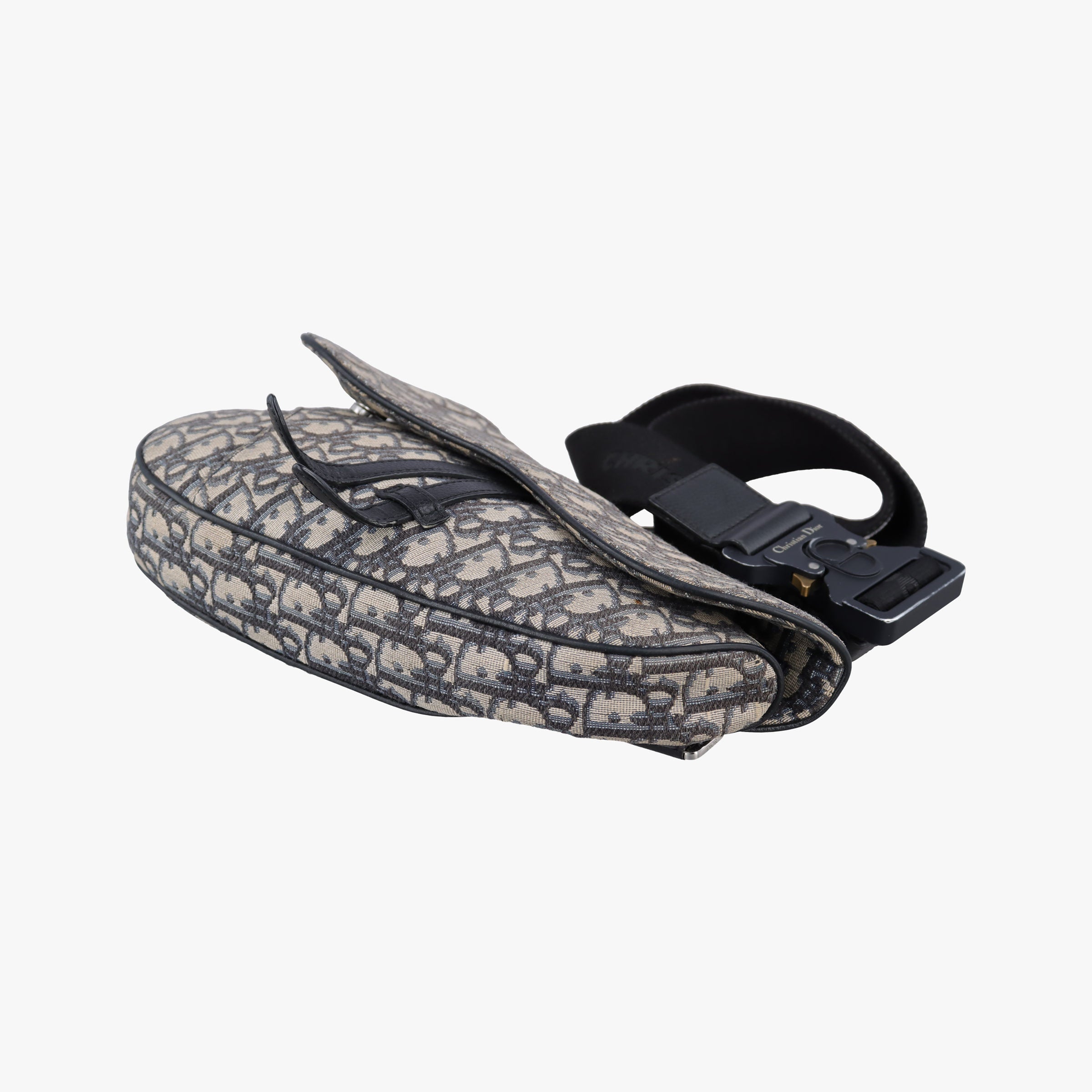 Pre-owned Christian Dior saddle Navy×Gray Jacquard×Leather  bum bag/waist bag | stylenewstar