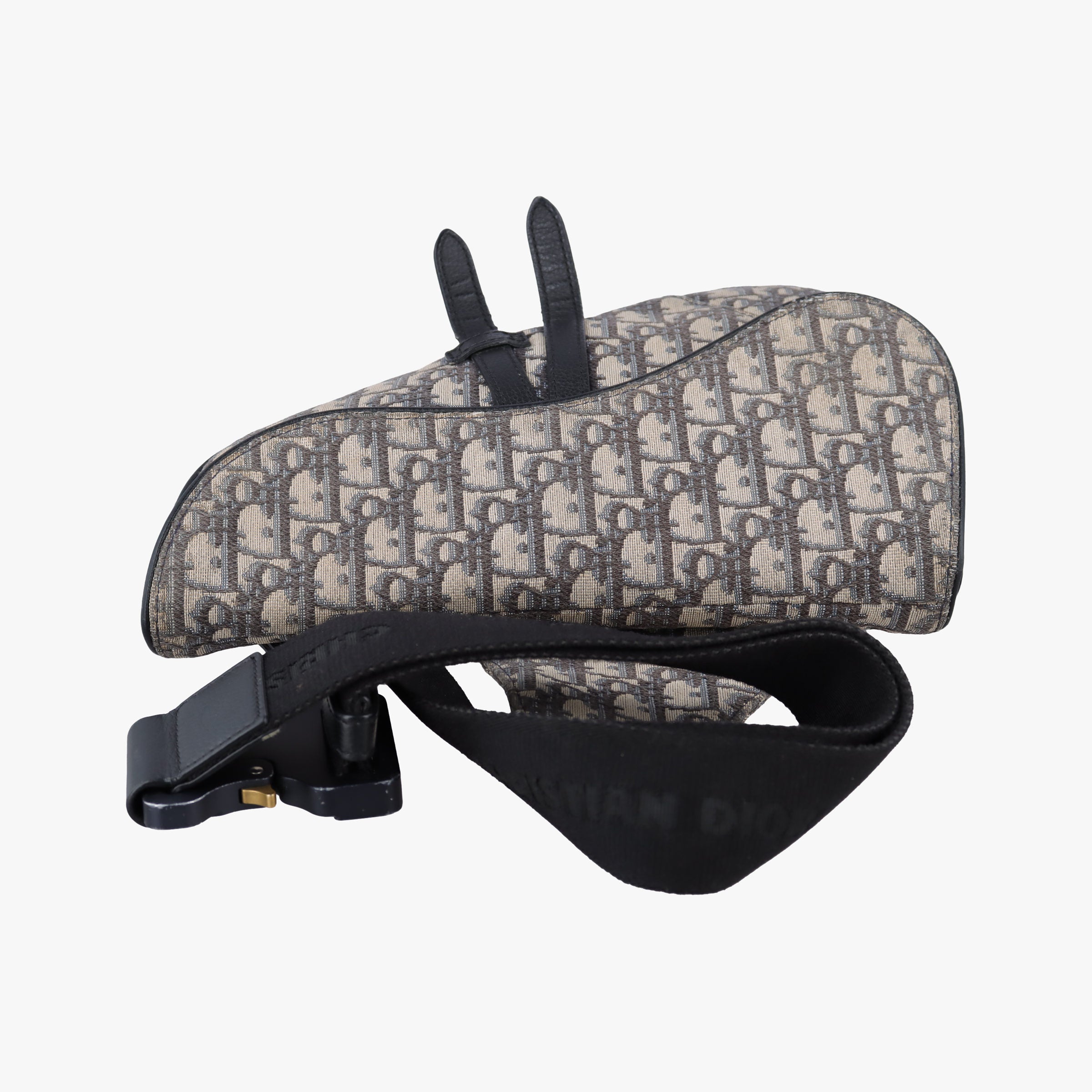 Pre-owned Christian Dior saddle Navy×Gray Jacquard×Leather  bum bag/waist bag | stylenewstar