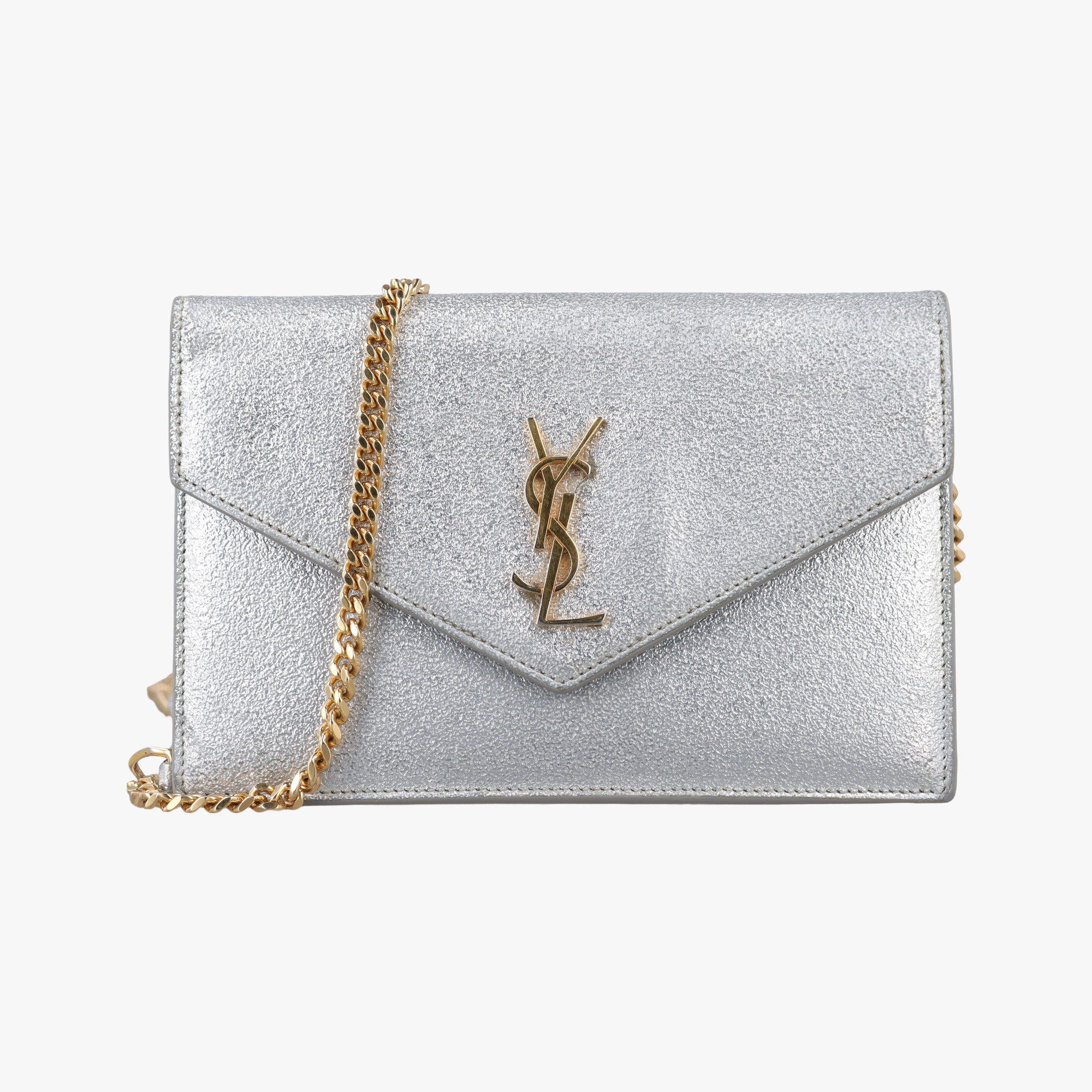 Pre-owned Yves Saint Laurent Cassandre Envelope Silver Leather 402031 shoulderbag | stylenewstar
