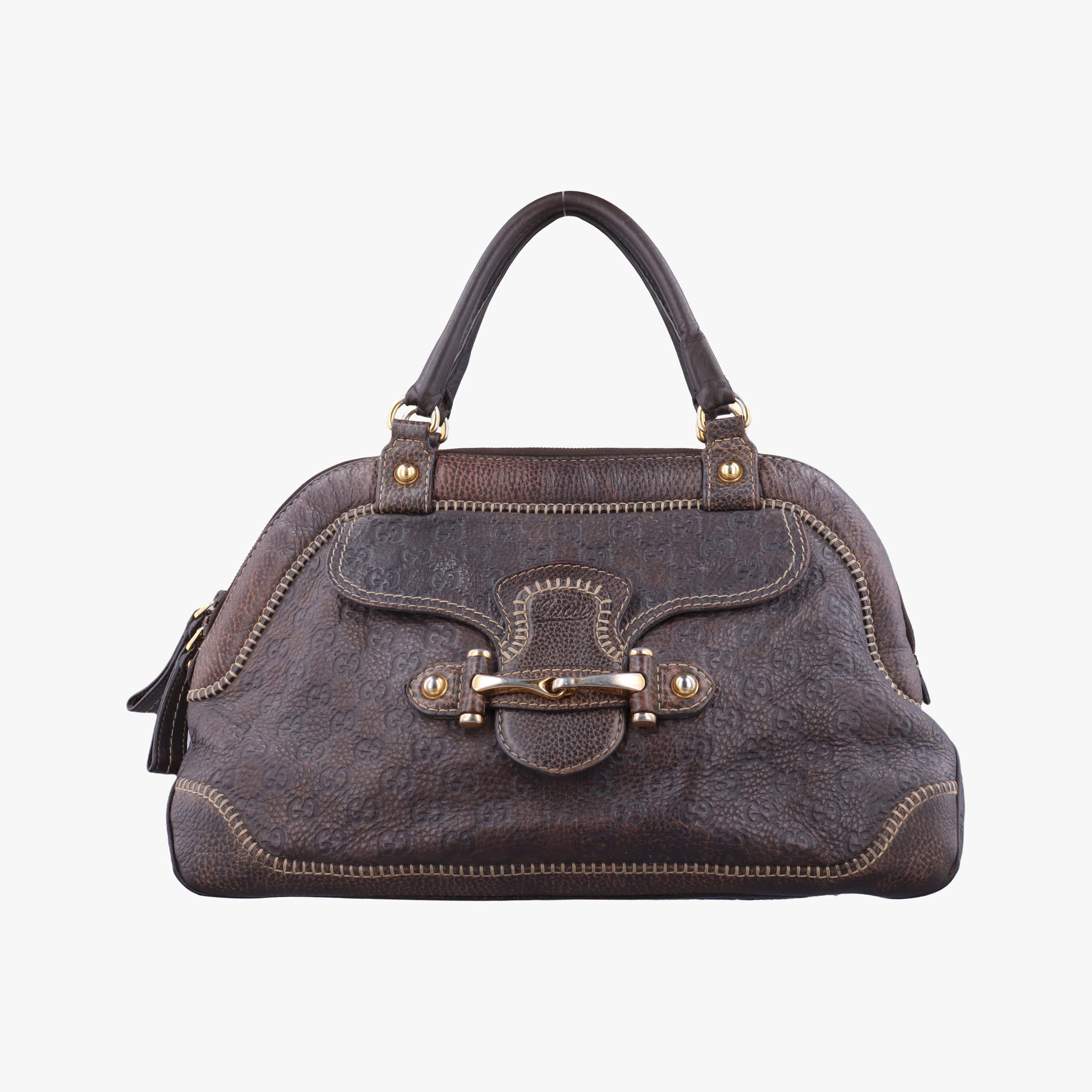 Pre-owned Gucci Guccissima New Pelham horsebit Brown leather 223956 handbag | stylenewstar