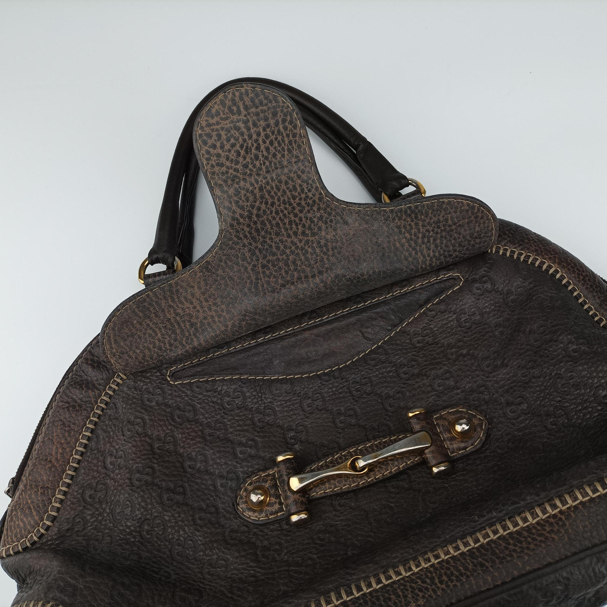 Pre-owned Gucci Guccissima New Pelham horsebit Brown leather 223956 handbag | stylenewstar
