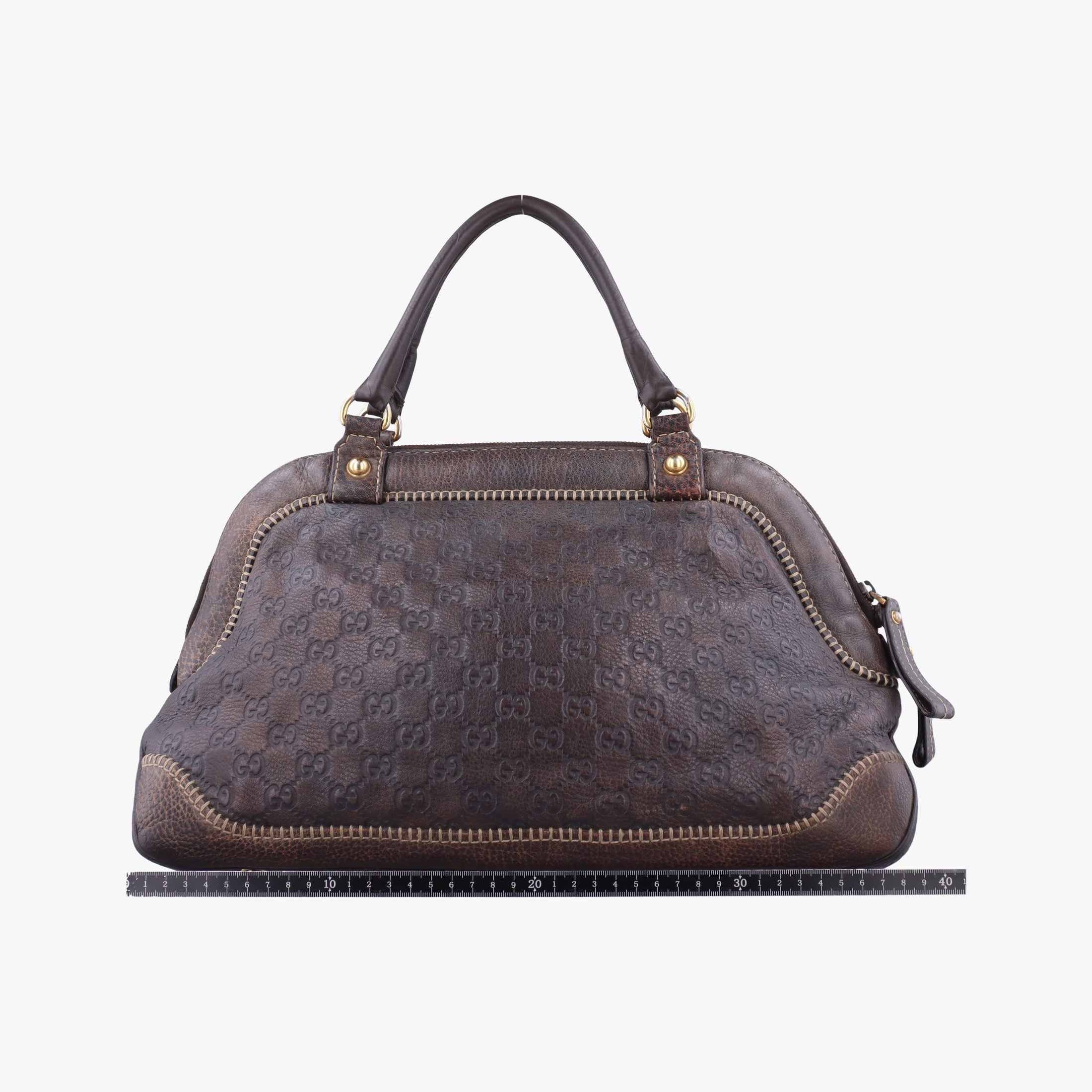 Pre-owned Gucci Guccissima New Pelham horsebit Brown leather 223956 handbag | stylenewstar
