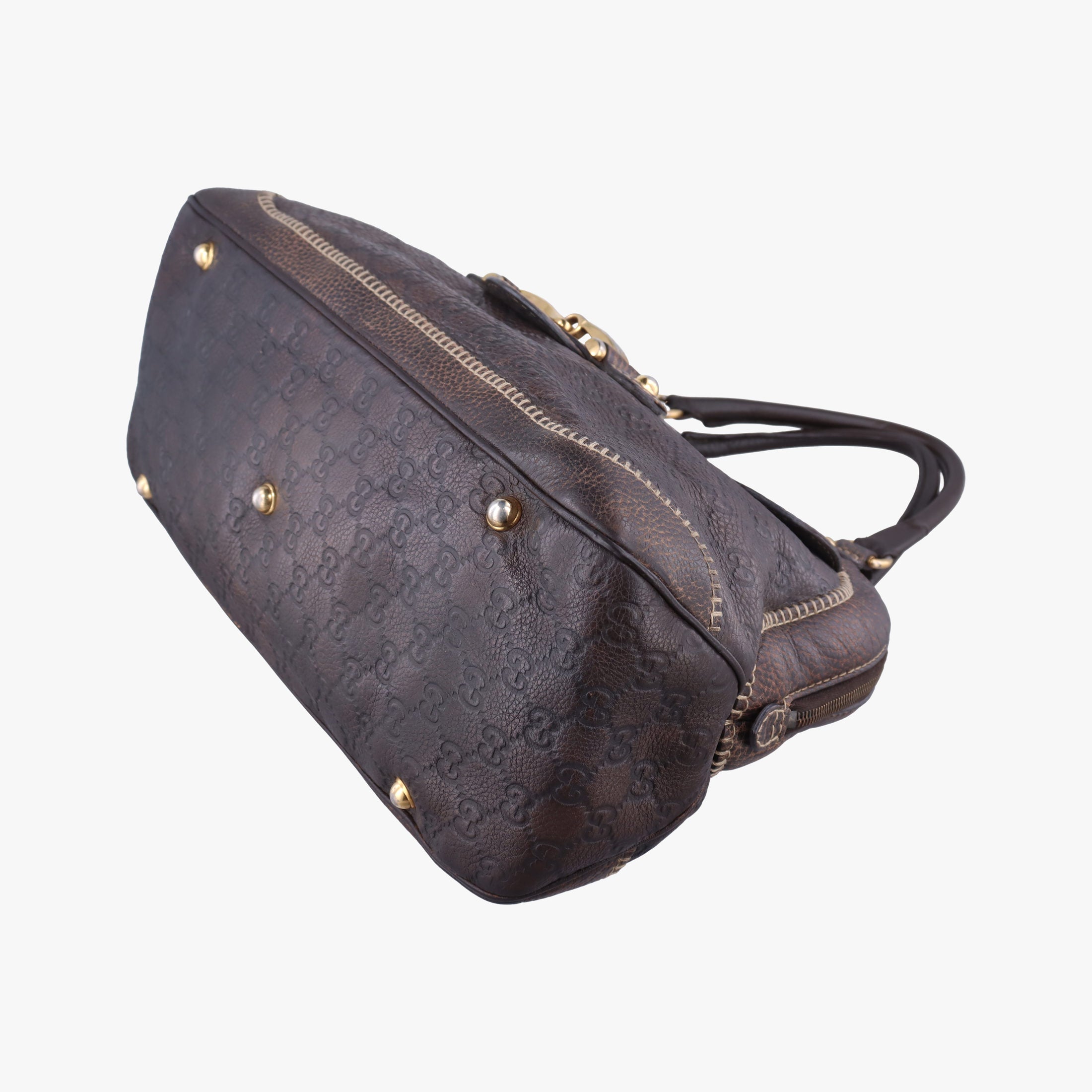 Pre-owned Gucci Guccissima New Pelham horsebit Brown leather 223956 handbag | stylenewstar