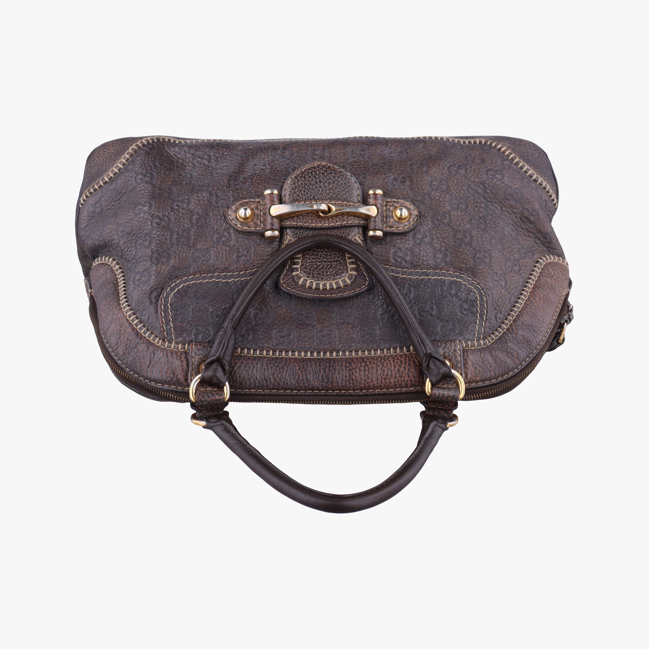 Pre-owned Gucci Guccissima New Pelham horsebit Brown leather 223956 handbag | stylenewstar