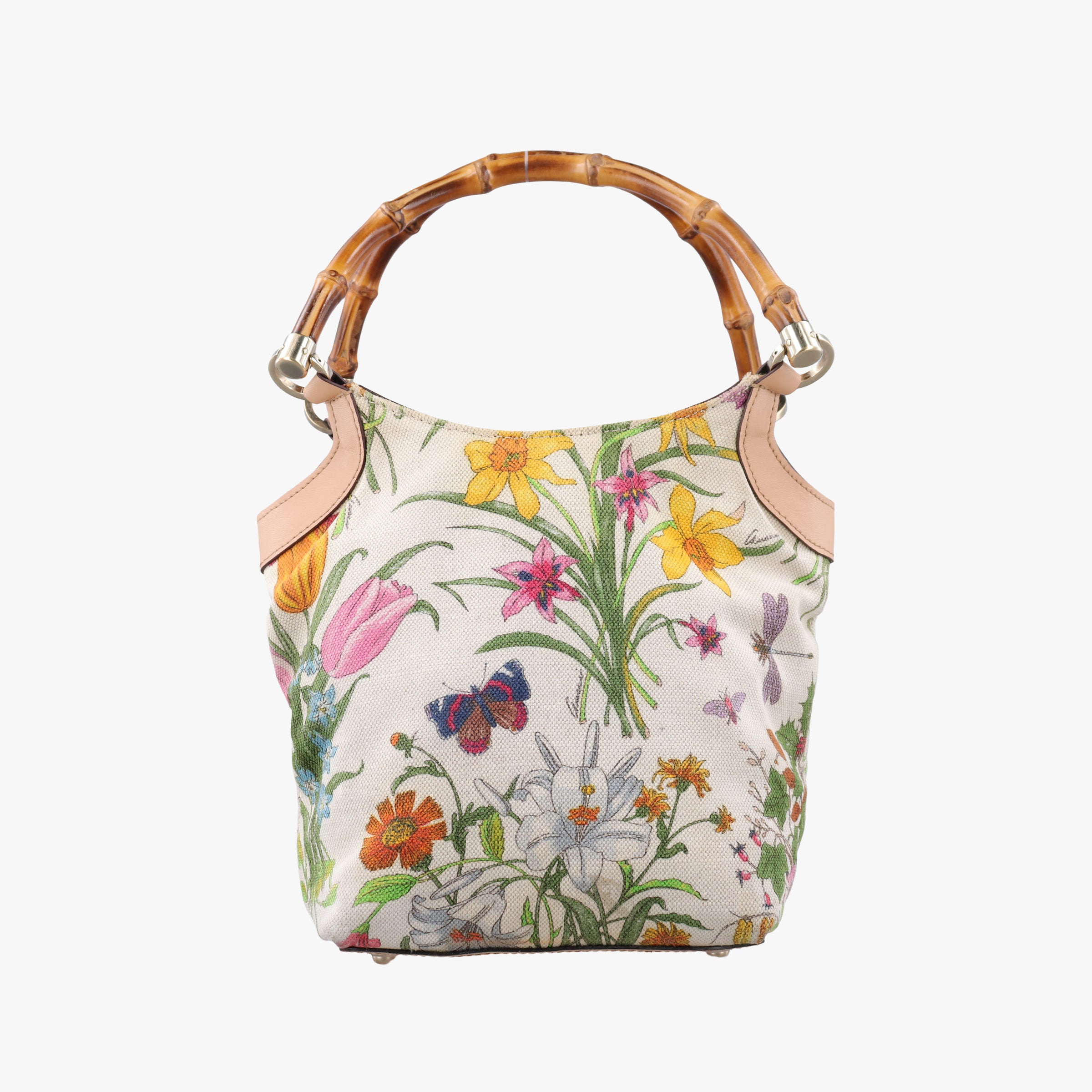 Pre-owned Gucci Bamboo Floral White×Multicolour Canvas×Leather 140203 handbag | stylenewstar