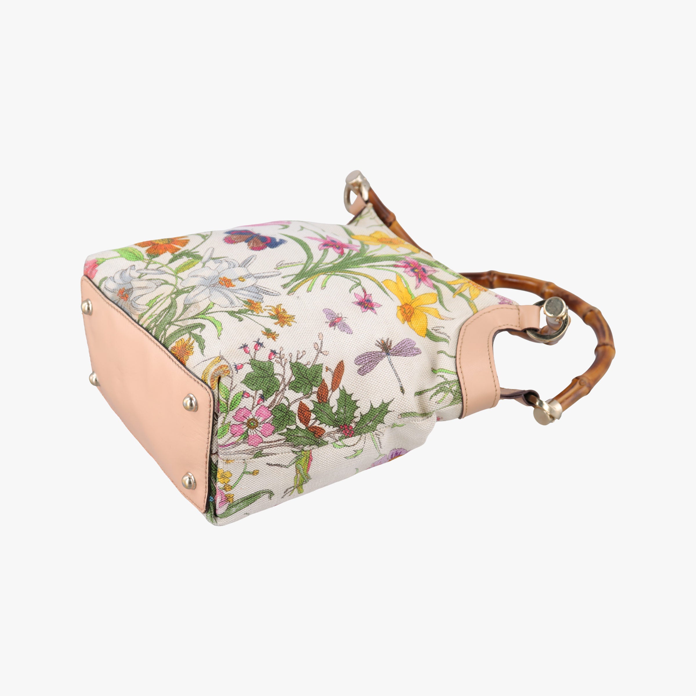 Pre-owned Gucci Bamboo Floral White×Multicolour Canvas×Leather 140203 handbag | stylenewstar