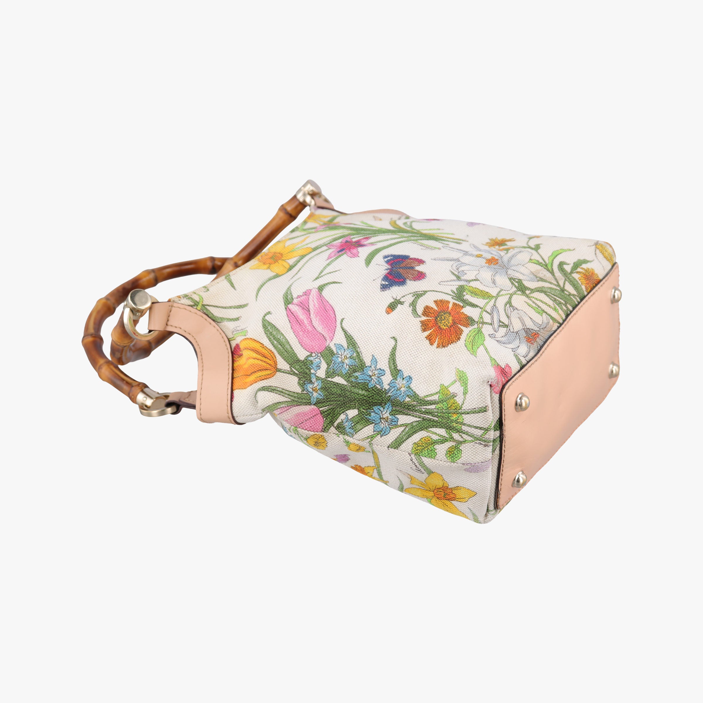 Pre-owned Gucci Bamboo Floral White×Multicolour Canvas×Leather 140203 handbag | stylenewstar