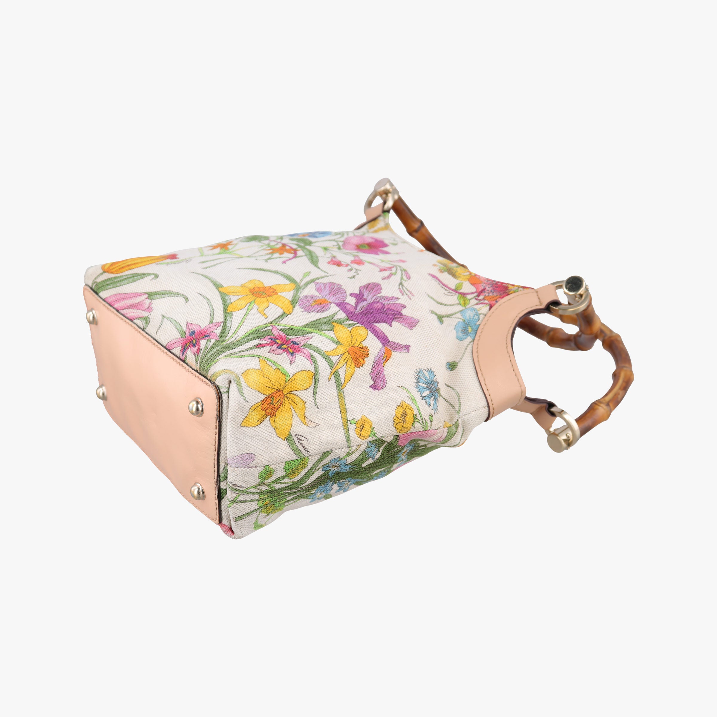 Pre-owned Gucci Bamboo Floral White×Multicolour Canvas×Leather 140203 handbag | stylenewstar