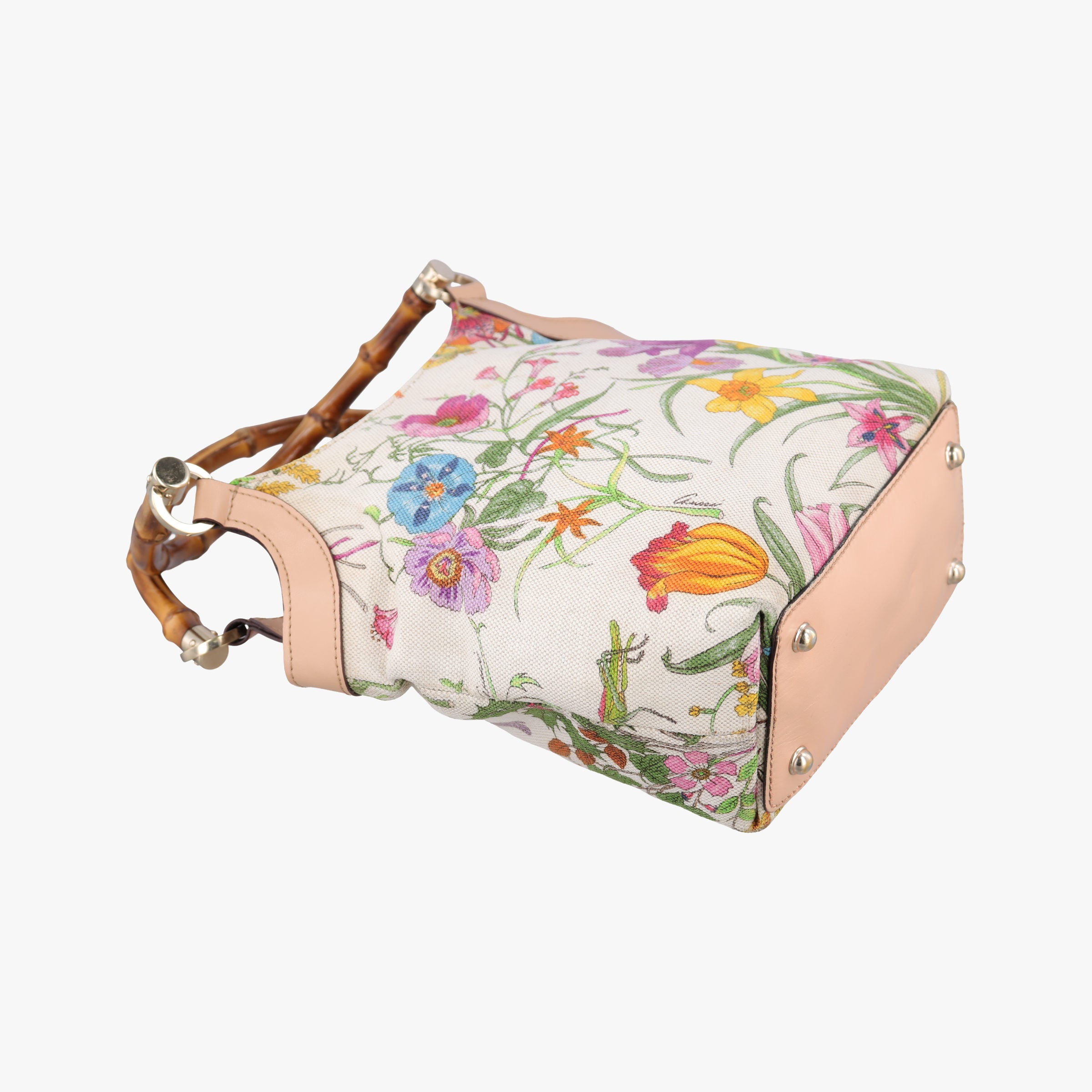 Pre-owned Gucci Bamboo Floral White×Multicolour Canvas×Leather 140203 handbag | stylenewstar