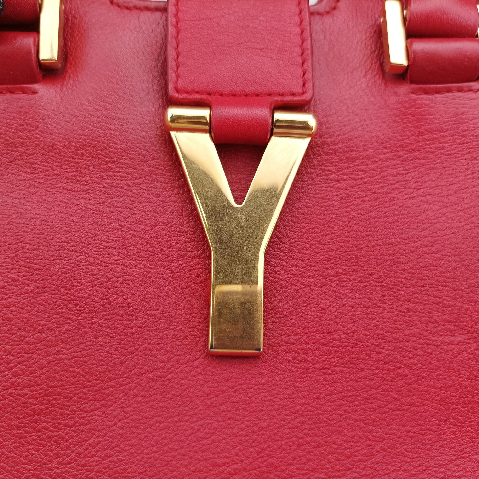 Pre-owned Yves Saint Laurent Y Ligne Petit Cabas Red Leather 311210 shoulderbag | stylenewstar