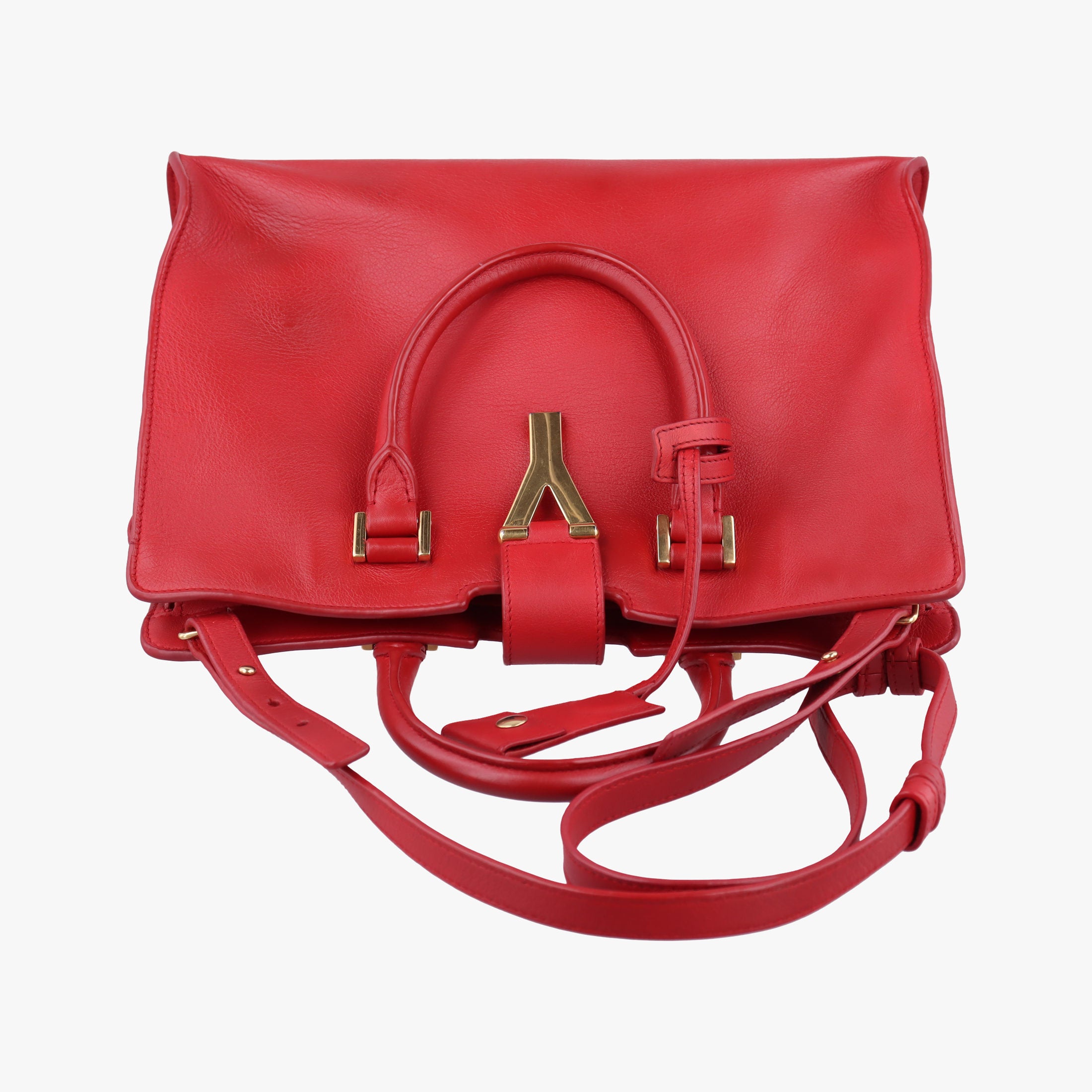 Pre-owned Yves Saint Laurent Y Ligne Petit Cabas Red Leather 311210 shoulderbag | stylenewstar