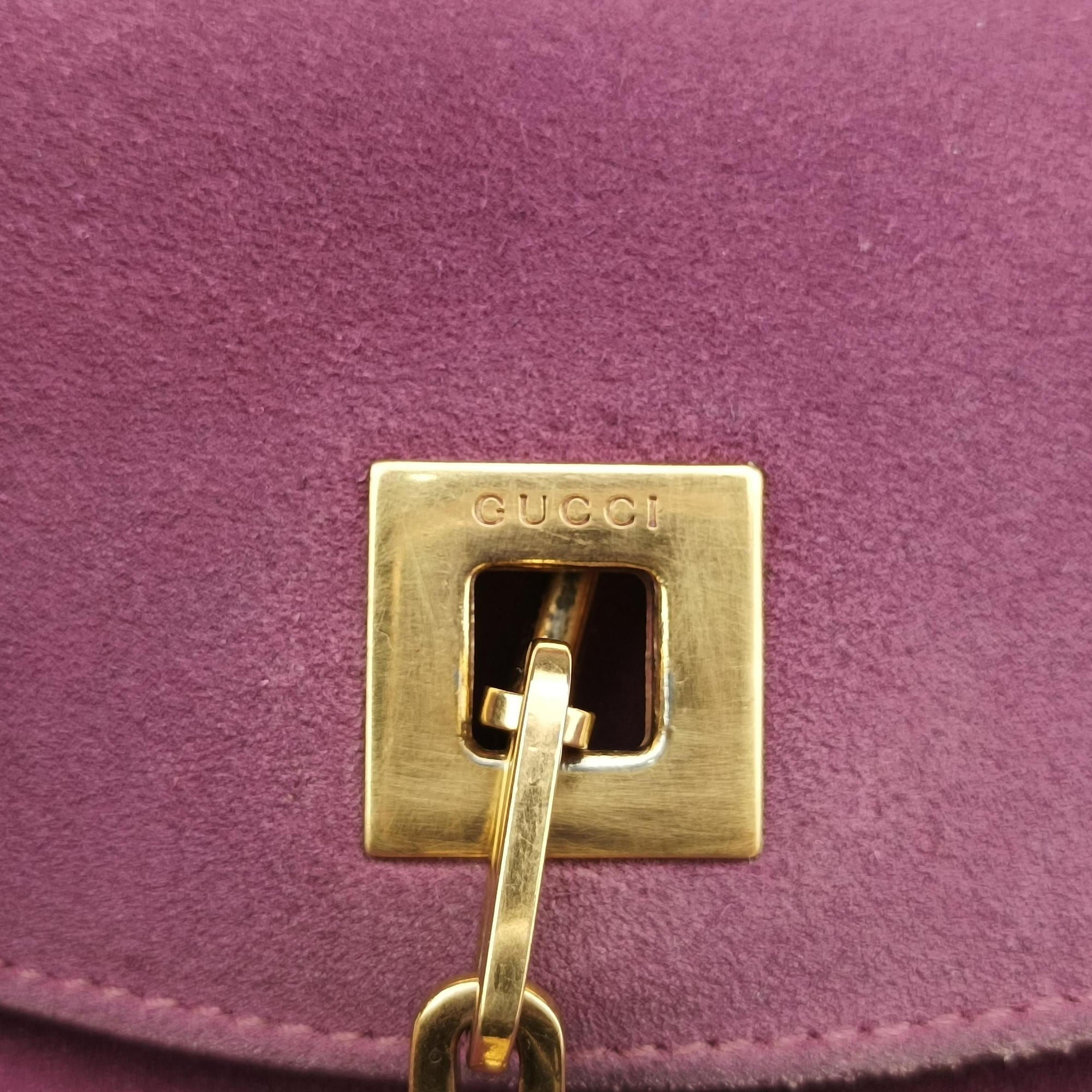 Pre-owned Gucci tiger head purplexbeige Suedexleather 001·41 handbag | stylenewstar