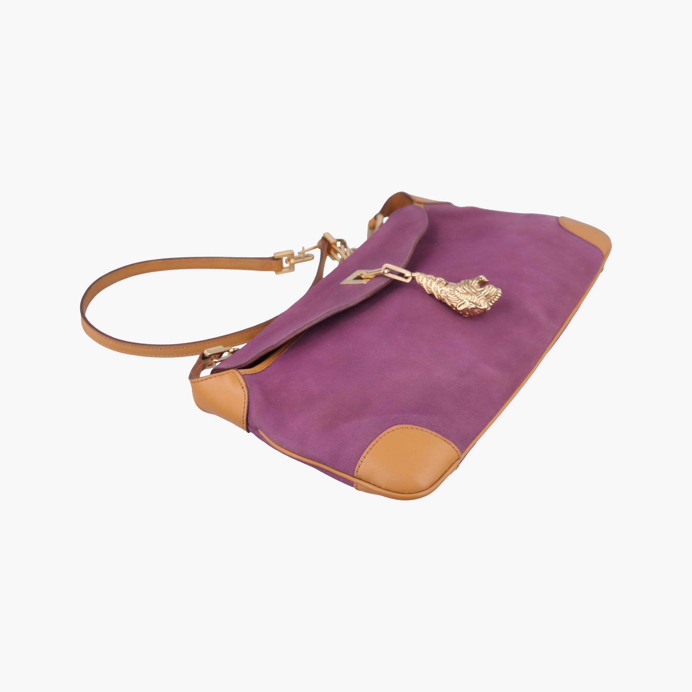 Pre-owned Gucci tiger head purplexbeige Suedexleather 001·41 handbag | stylenewstar
