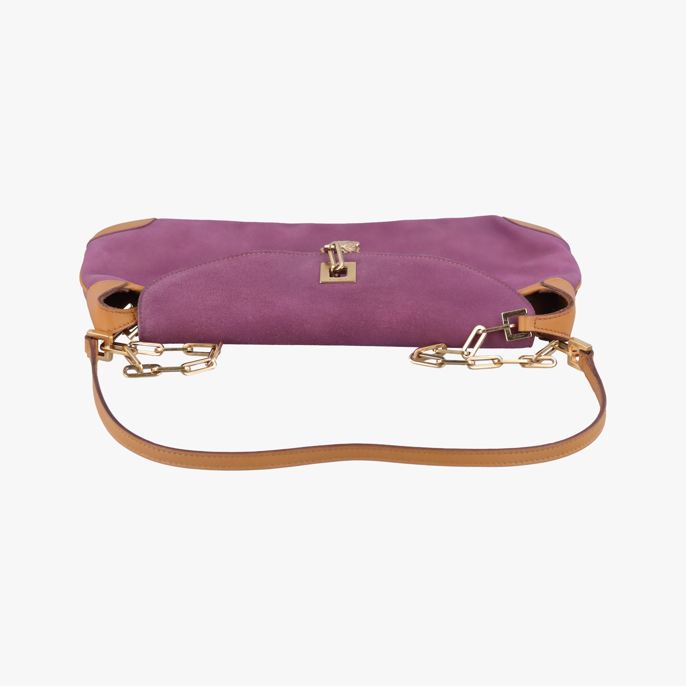Pre-owned Gucci tiger head purplexbeige Suedexleather 001·41 handbag | stylenewstar