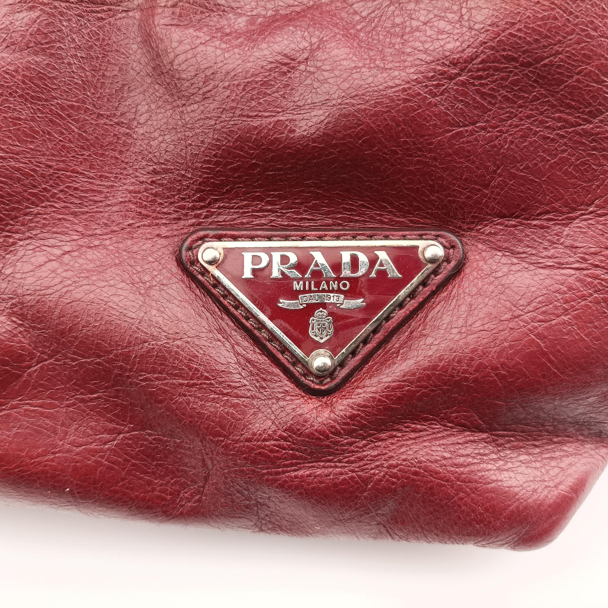Pre-owned Prada Triangle Logo Bordeaux Leather  shoulderbag | stylenewstar