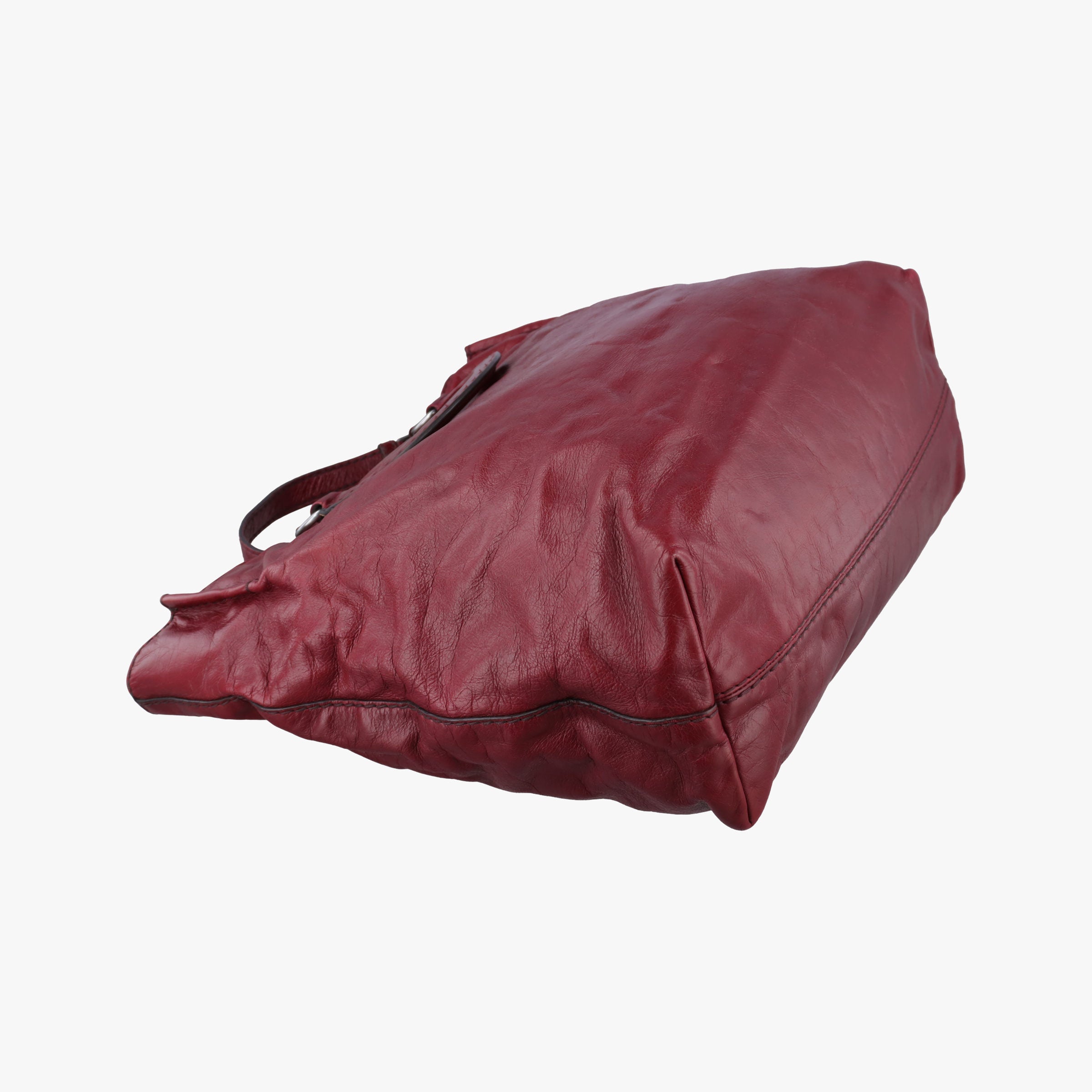 Pre-owned Prada Triangle Logo Bordeaux Leather  shoulderbag | stylenewstar