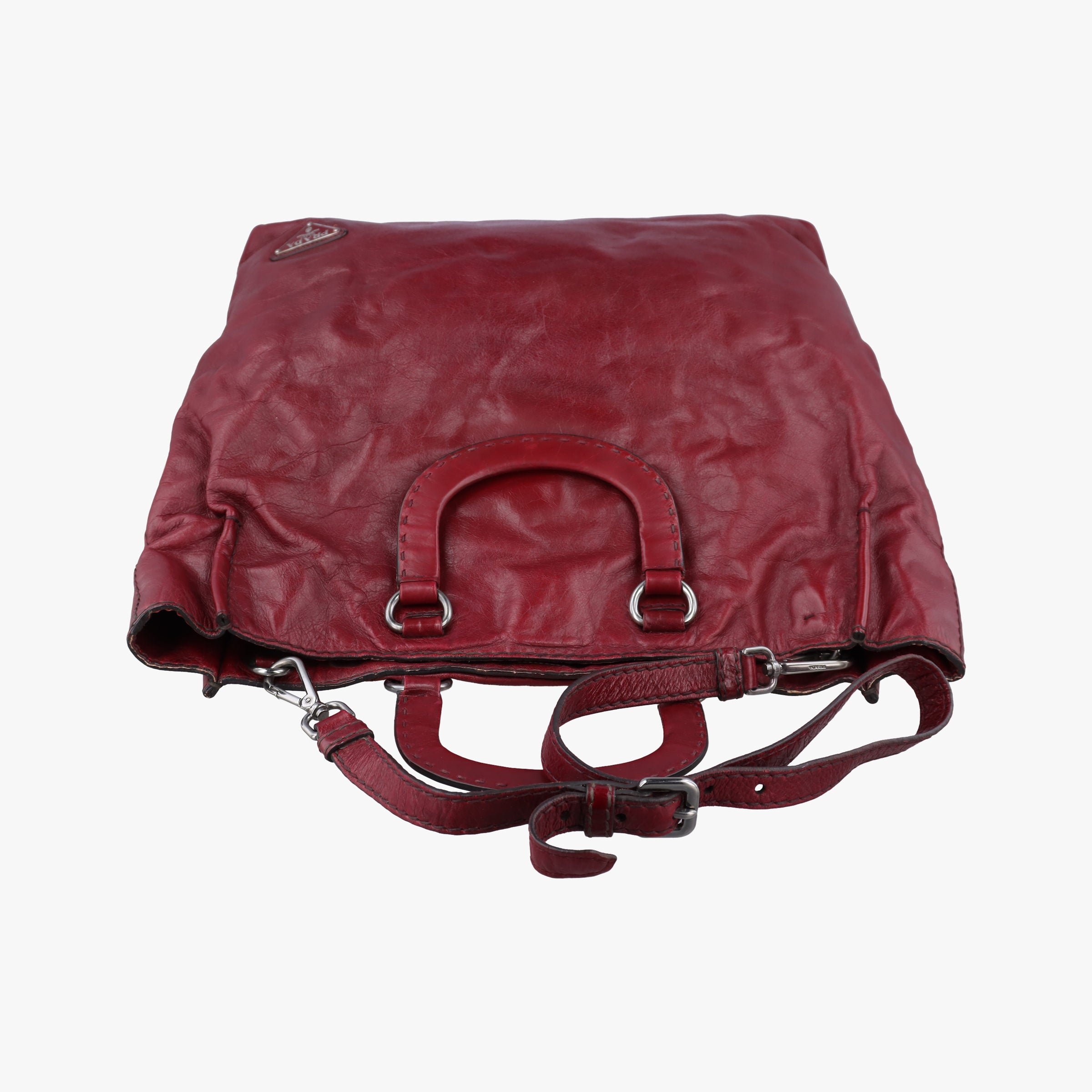Pre-owned Prada Triangle Logo Bordeaux Leather  shoulderbag | stylenewstar