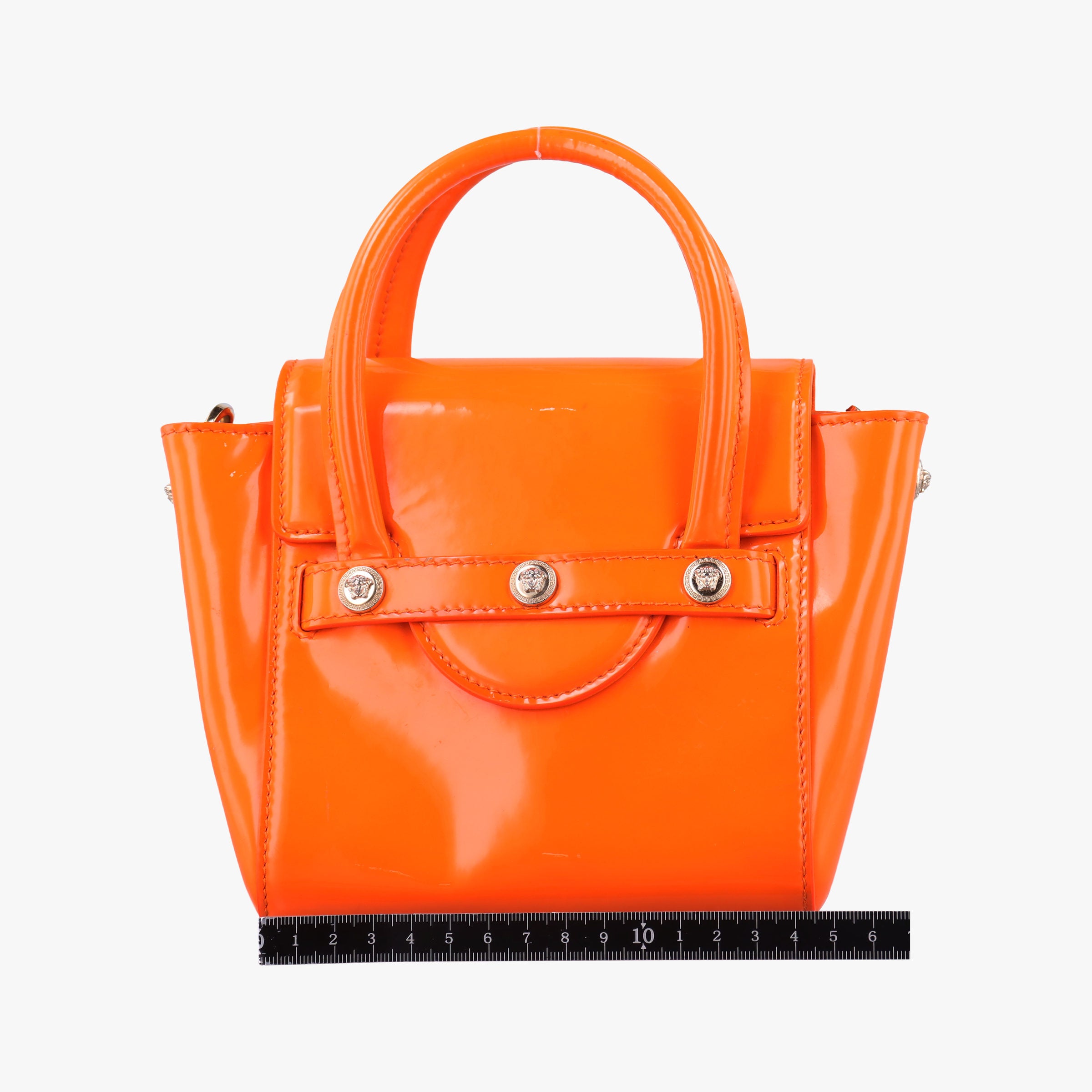 Pre-owned VERSACE La Medusa Orange patent  shoulderbag | stylenewstar