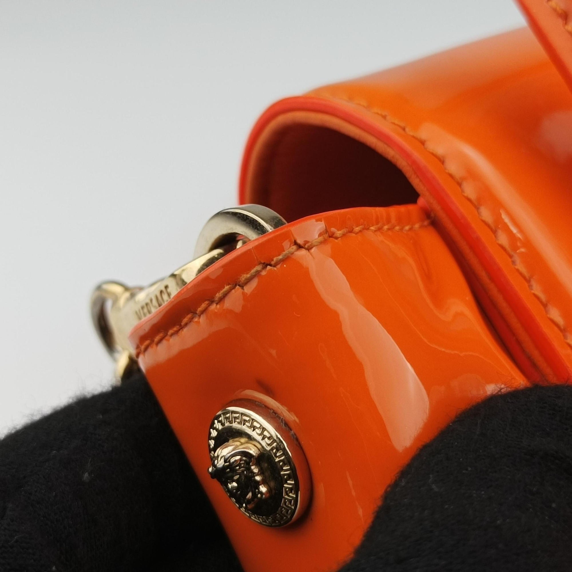 Pre-owned VERSACE La Medusa Orange patent  shoulderbag | stylenewstar