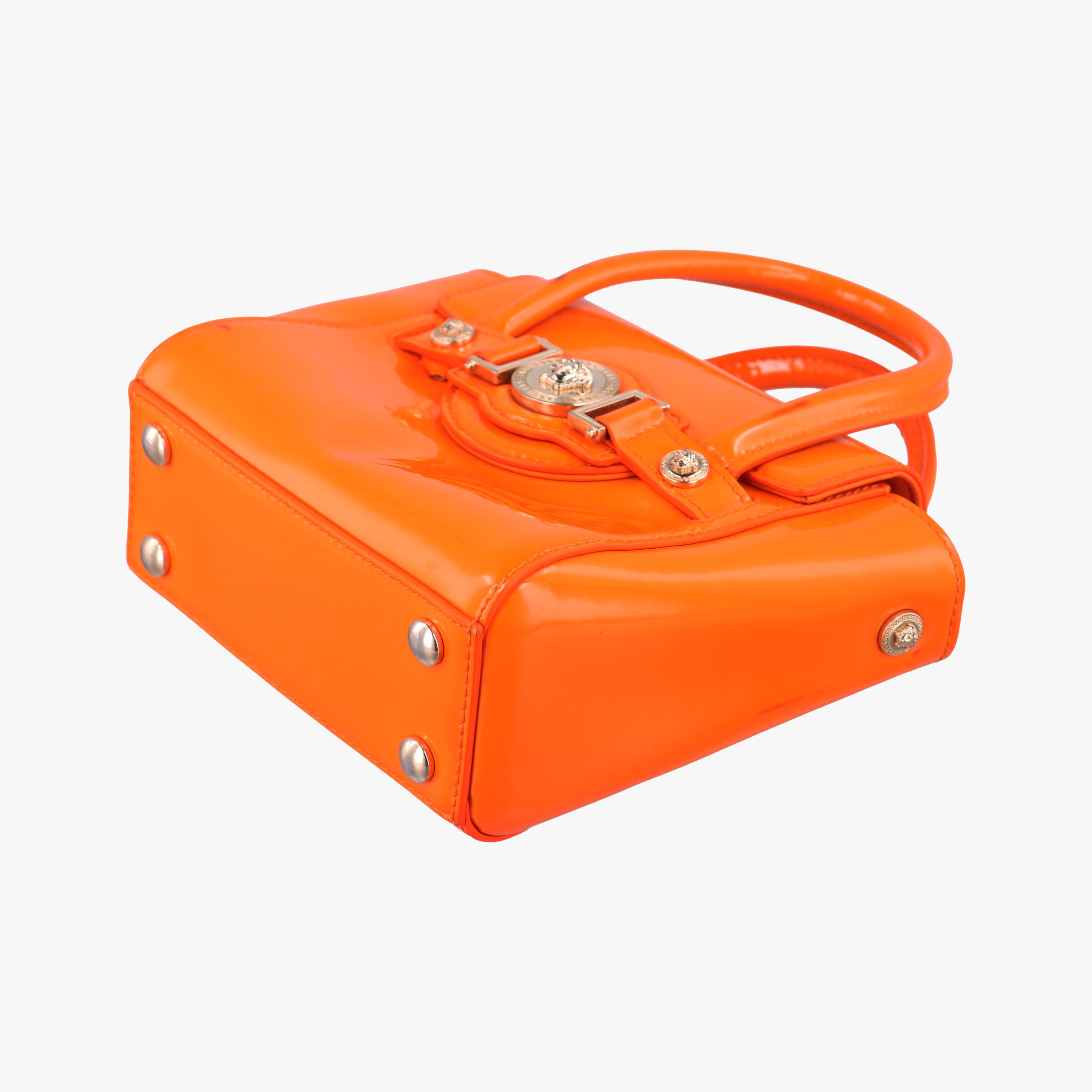 Pre-owned VERSACE La Medusa Orange patent  shoulderbag | stylenewstar