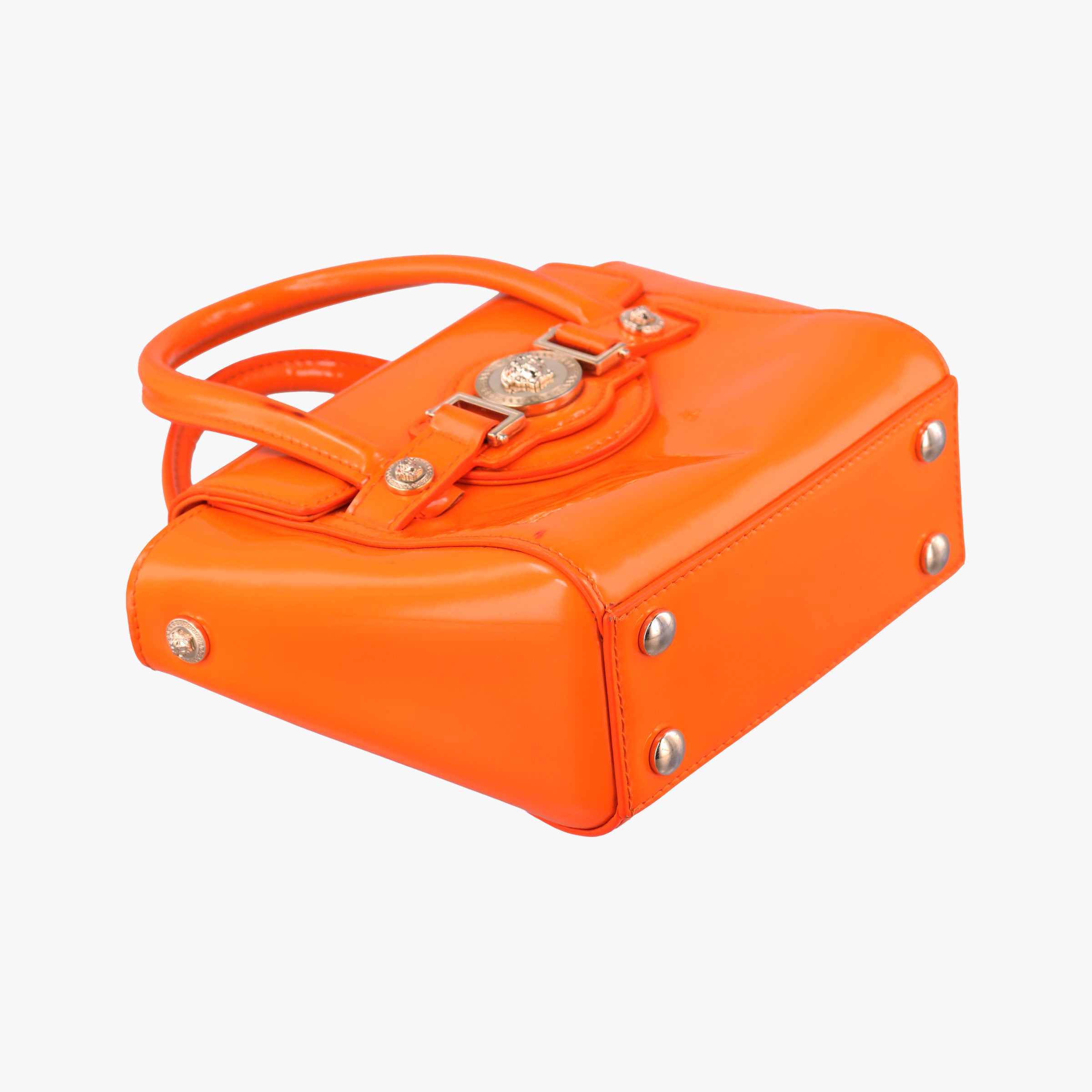 Pre-owned VERSACE La Medusa Orange patent  shoulderbag | stylenewstar