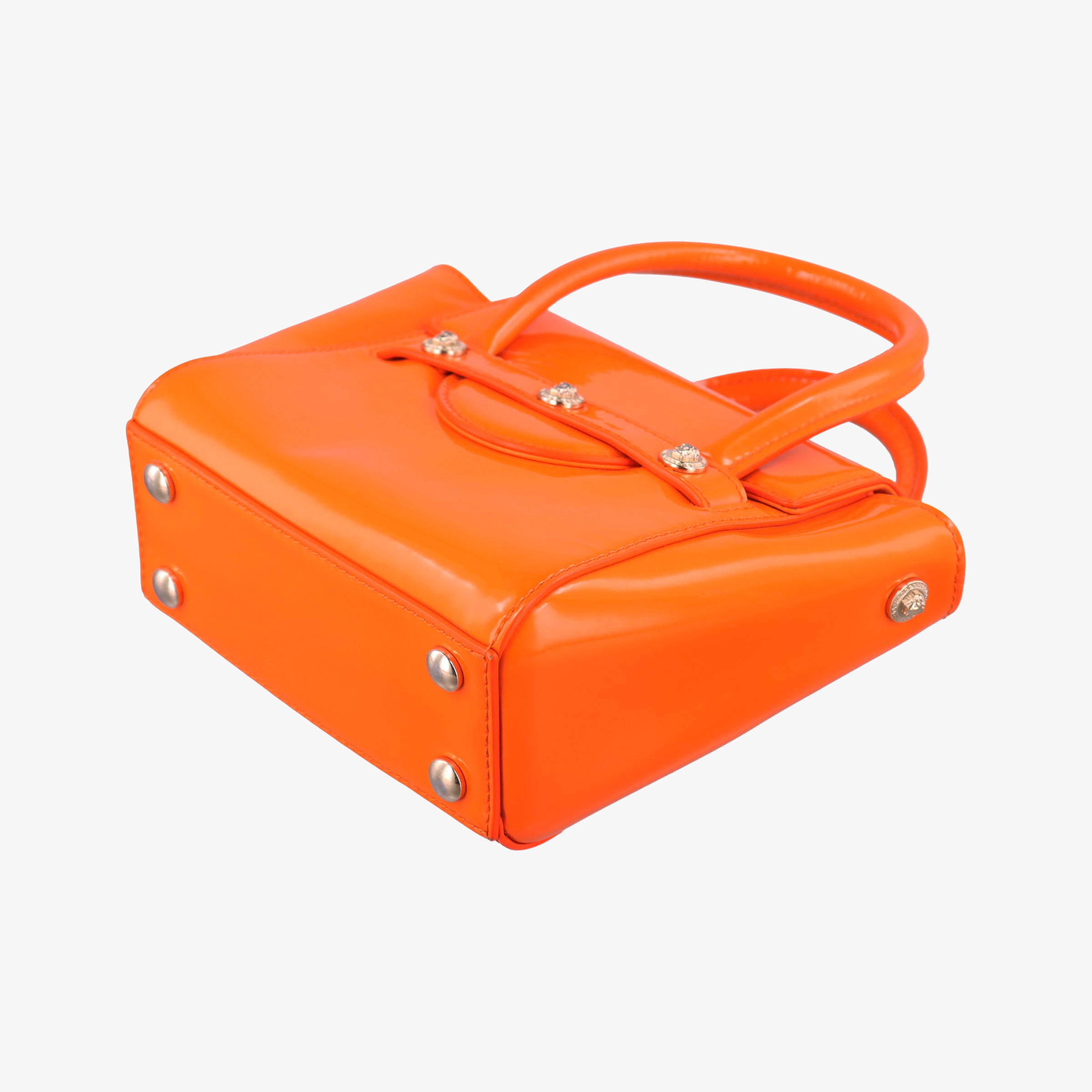 Pre-owned VERSACE La Medusa Orange patent  shoulderbag | stylenewstar