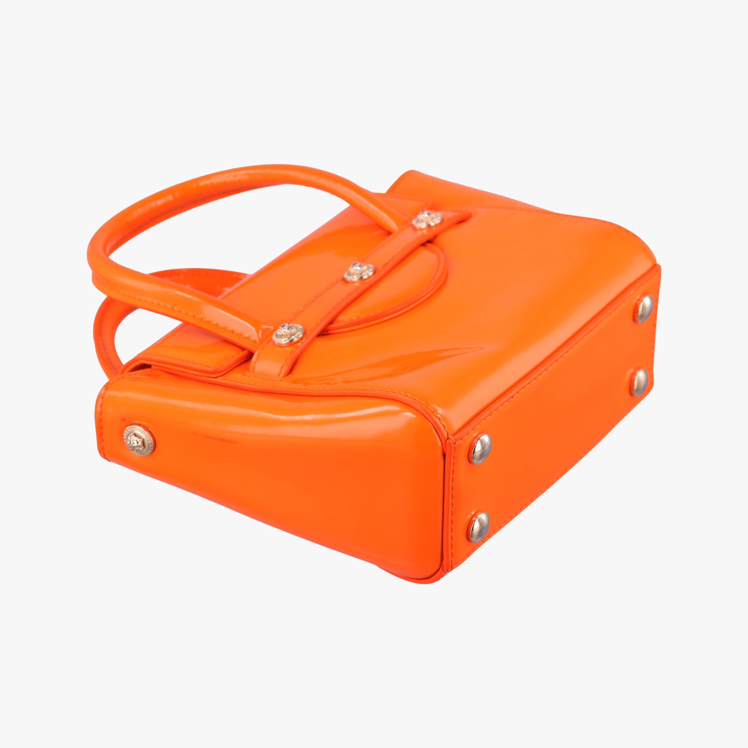 Pre-owned VERSACE La Medusa Orange patent  shoulderbag | stylenewstar
