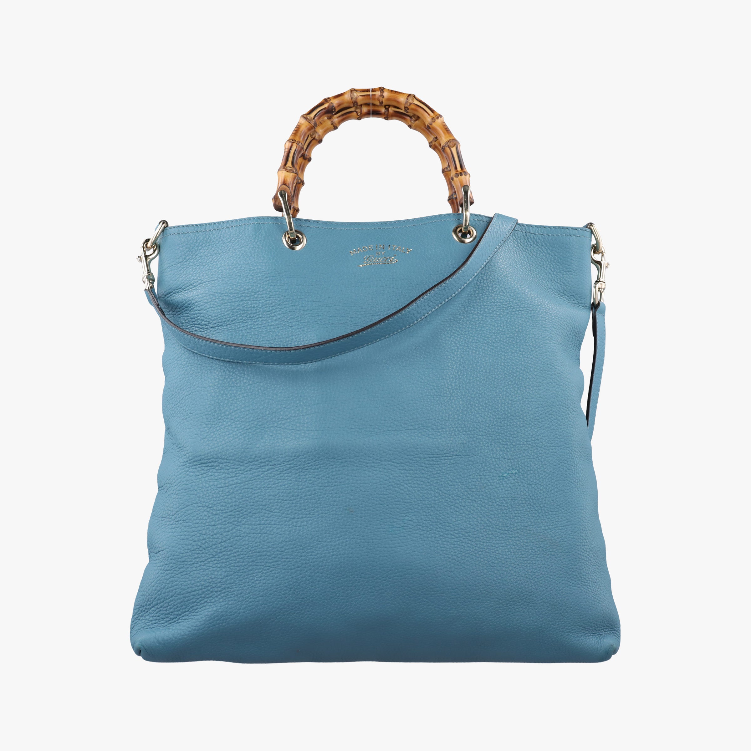 Pre-owned Gucci Bamboo Handle Shopper Tote Blue Leather 323663 shoulderbag | stylenewstar