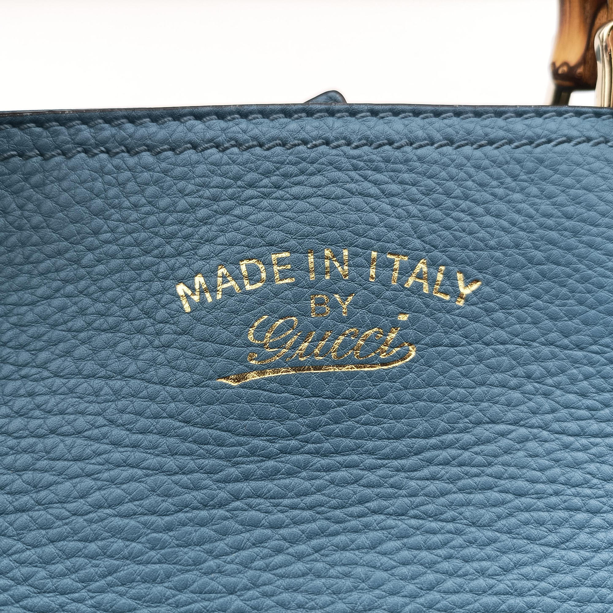 Pre-owned Gucci Bamboo Handle Shopper Tote Blue Leather 323663 shoulderbag | stylenewstar